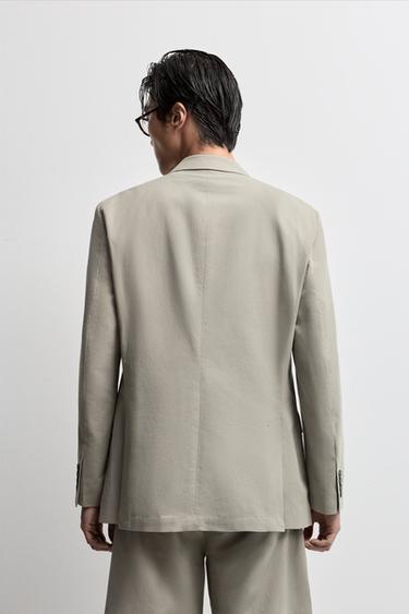 Cotton and linen blend blazer — GREEN 4
