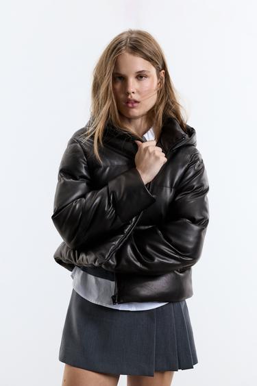 Padded leather effect jacket — BLACK 2