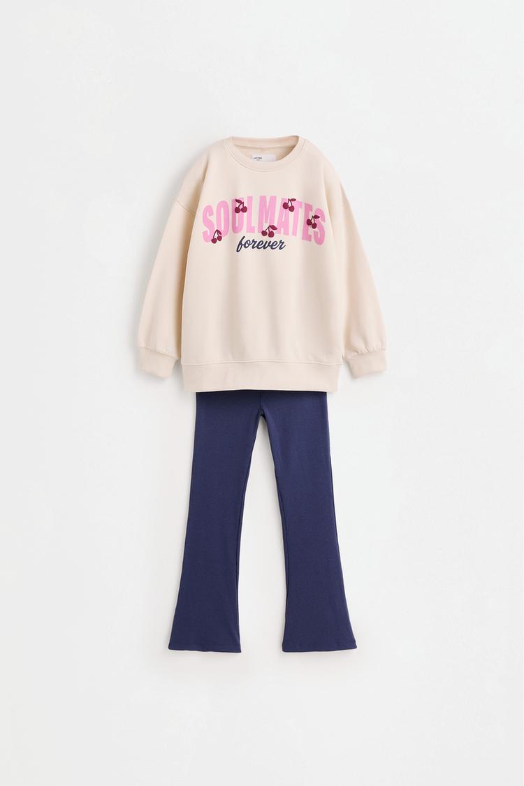 Sweatshirt and bell bottom leggings set — ECRU