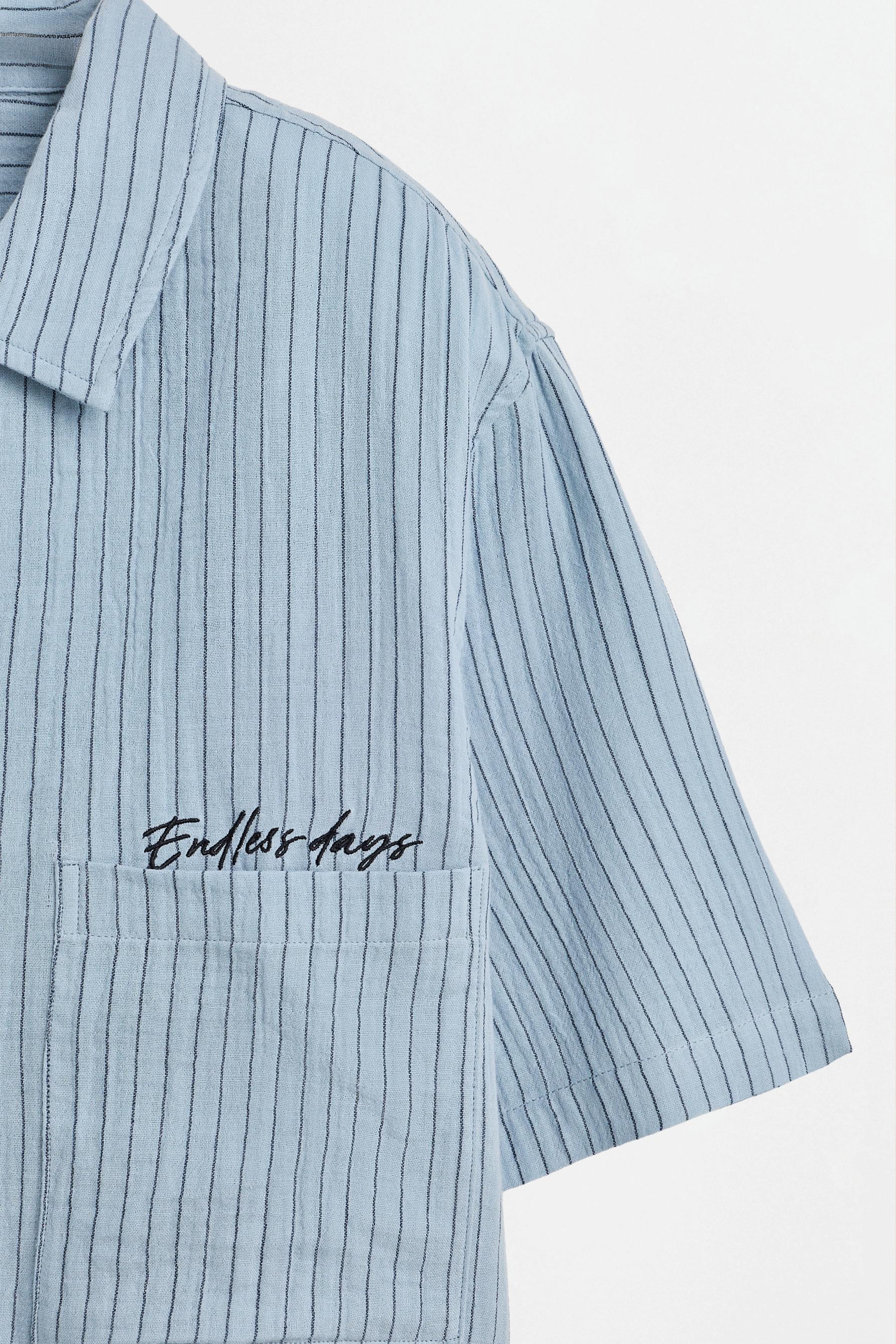 Striped short sleeve shirt — SKY BLUE