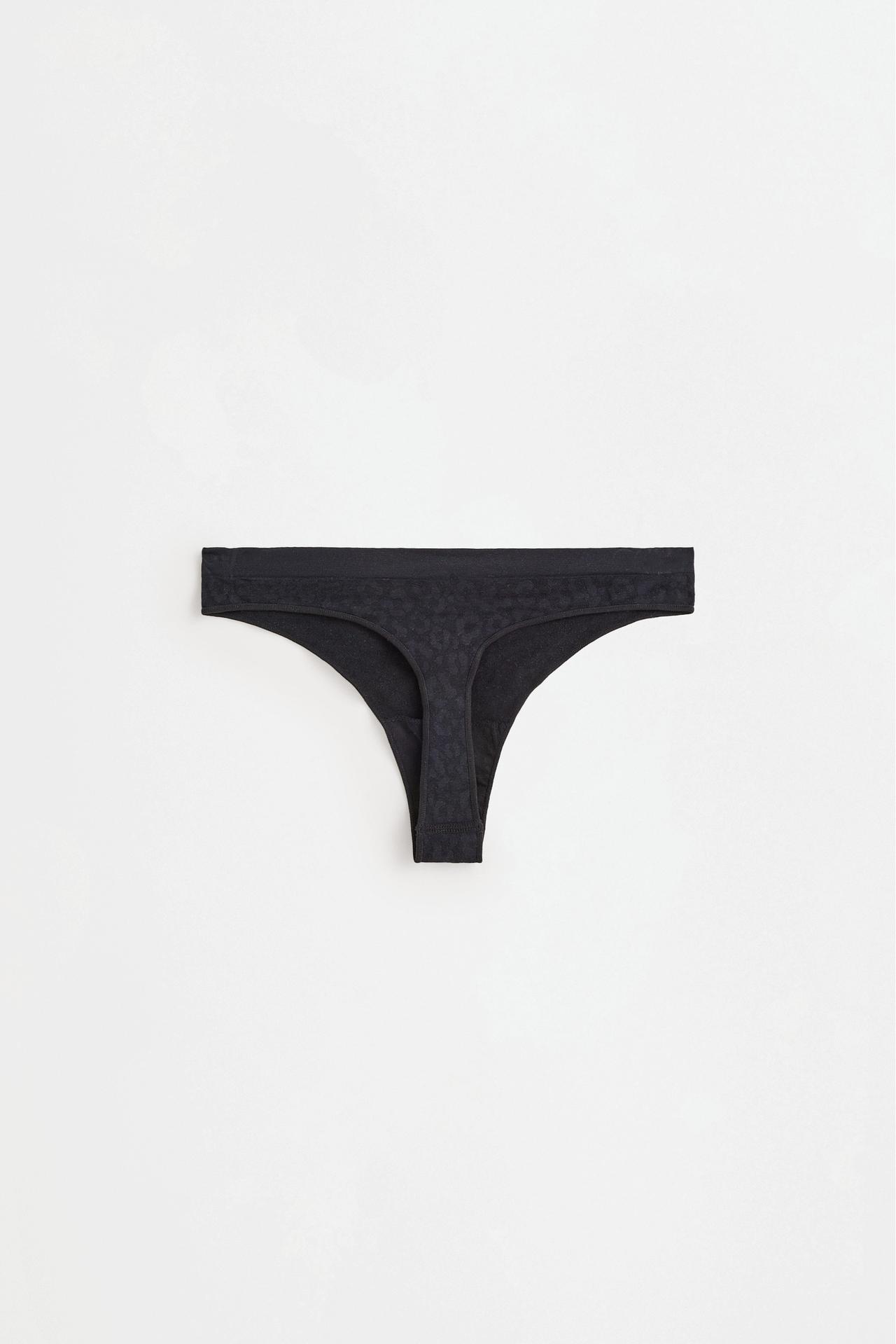 Pack of 2 seamless animal jacquard thongs — ECRU/BLACK