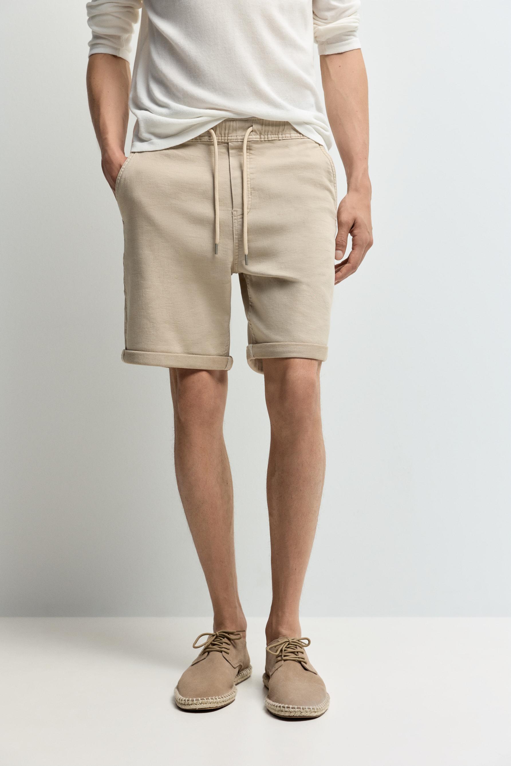 Denim jogger Bermuda shorts — MEDIUM BEIGE