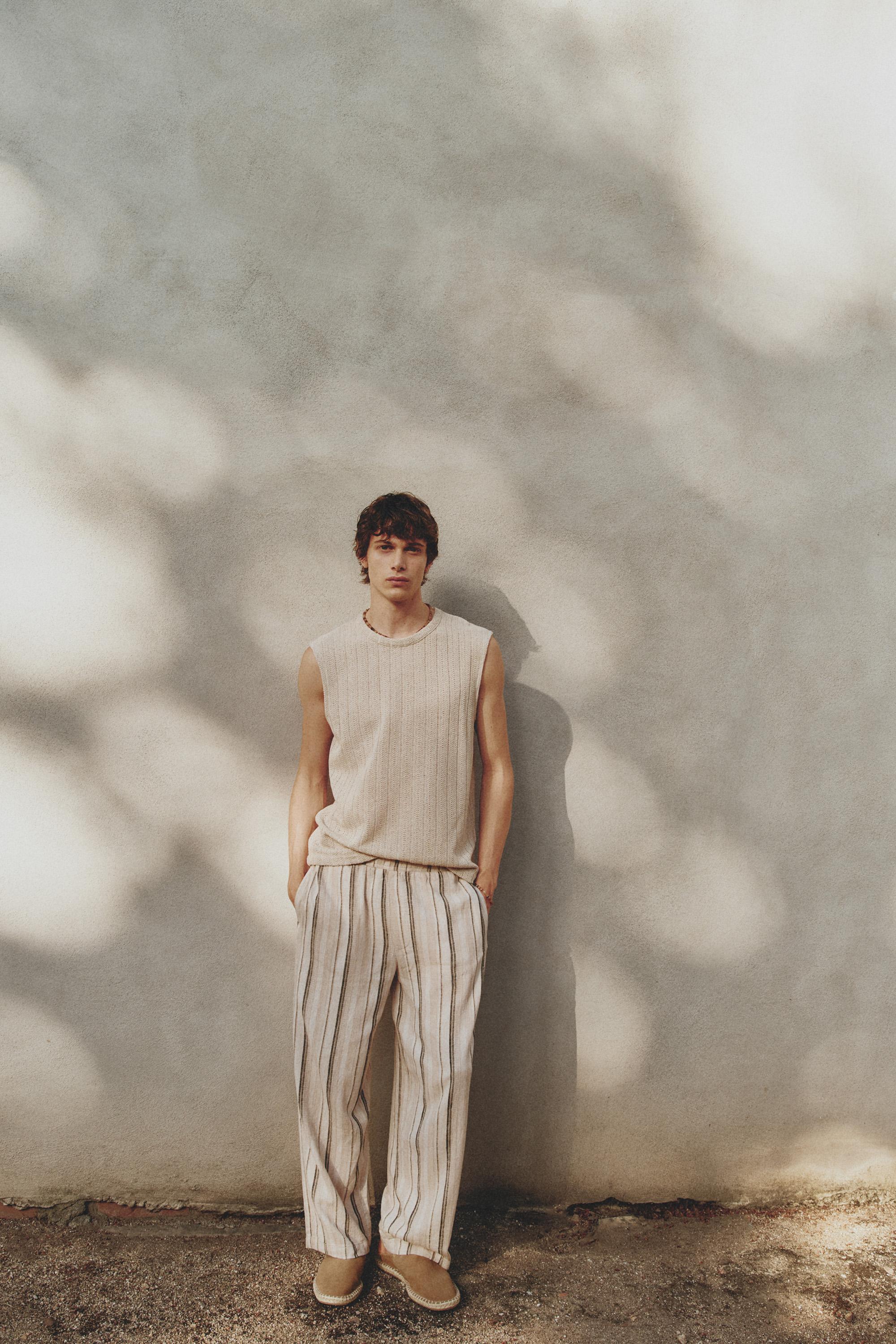 Rustic linen-blend trousers — BEIGE