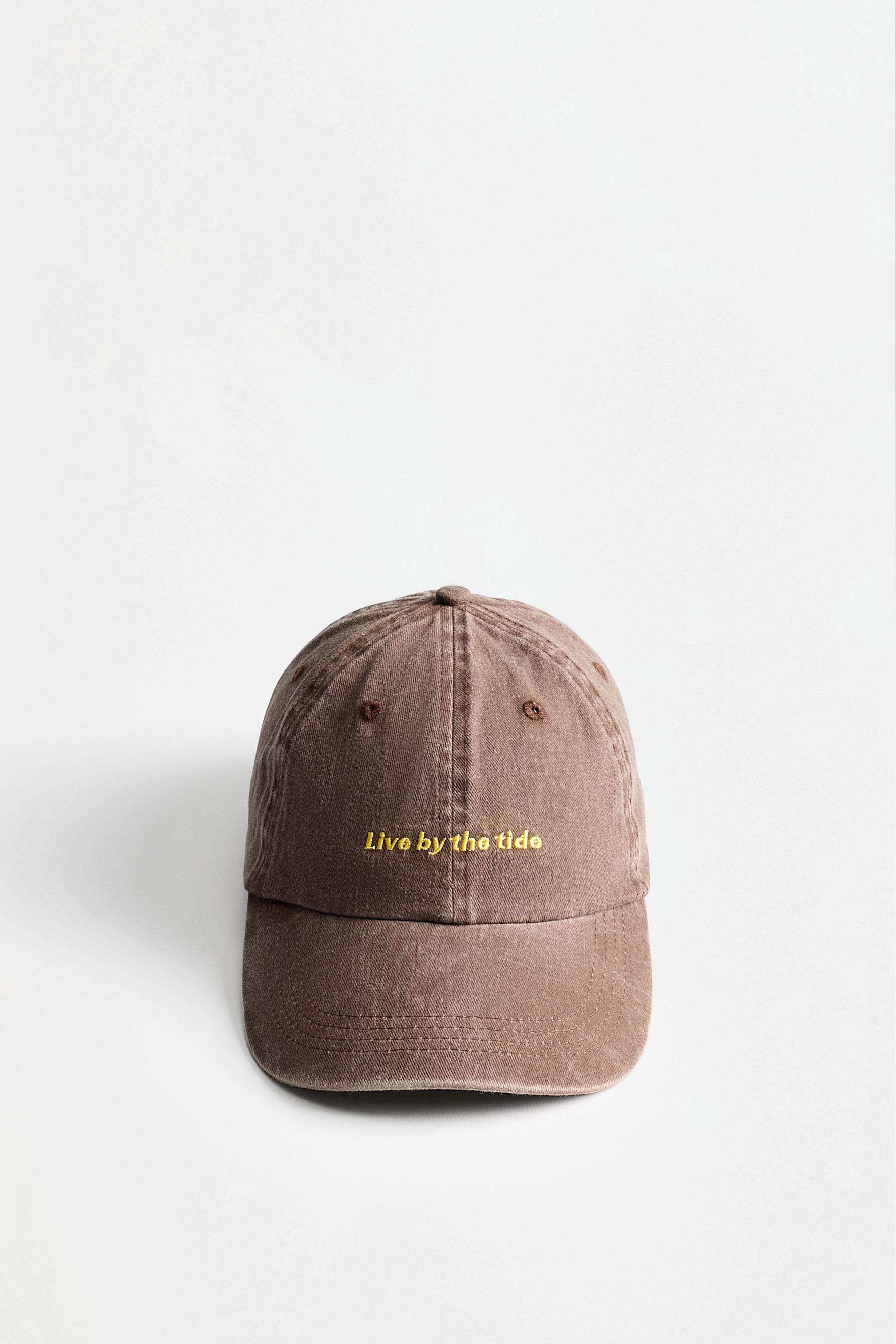 Faded-effect embroidered cap — DARK BROWN