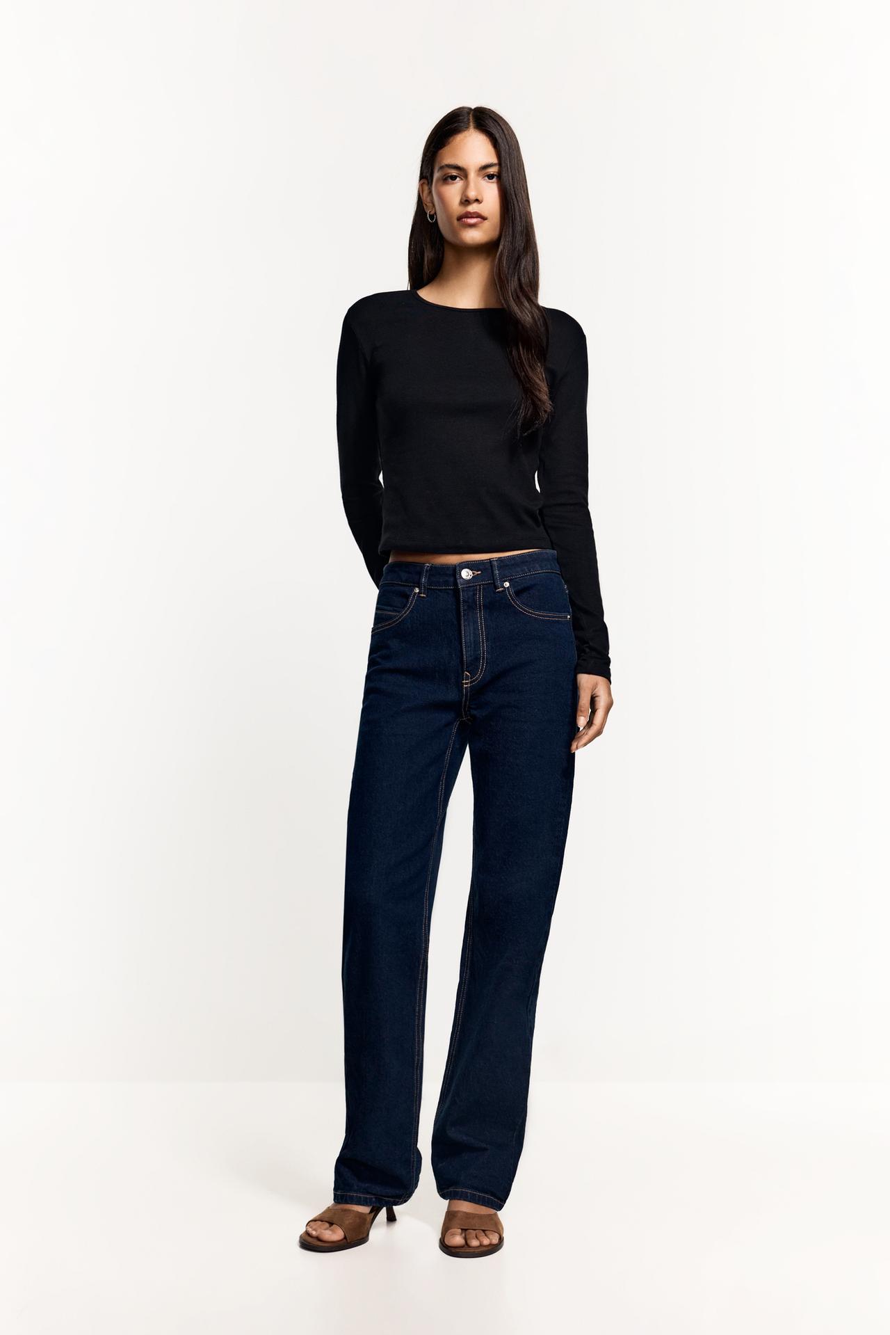Ribbed long sleeve T-shirt — BLACK
