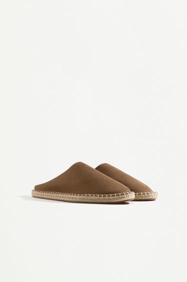 Jute-effect leather clogs — BROWN 2