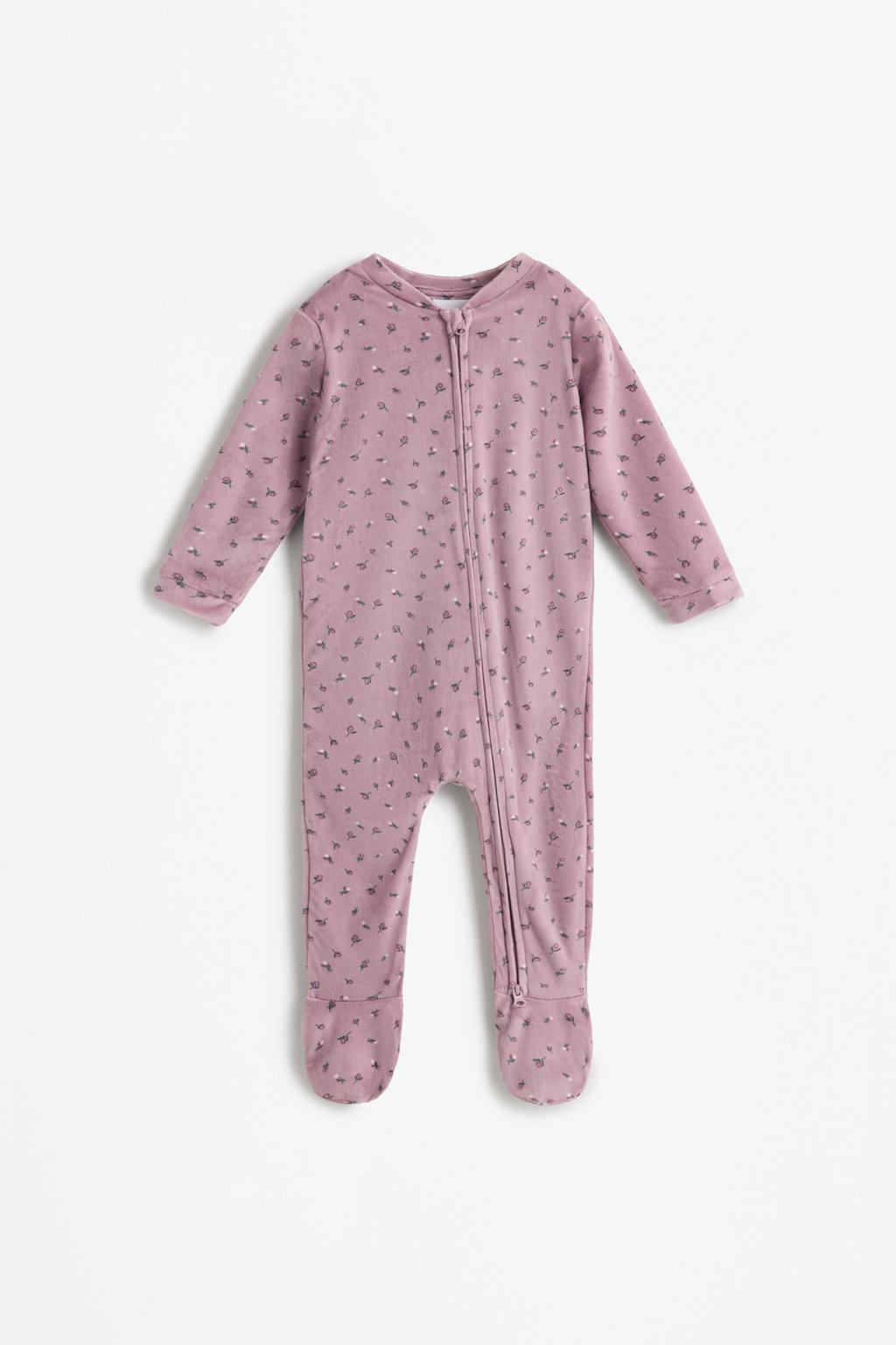 Printed velvet sleepsuit