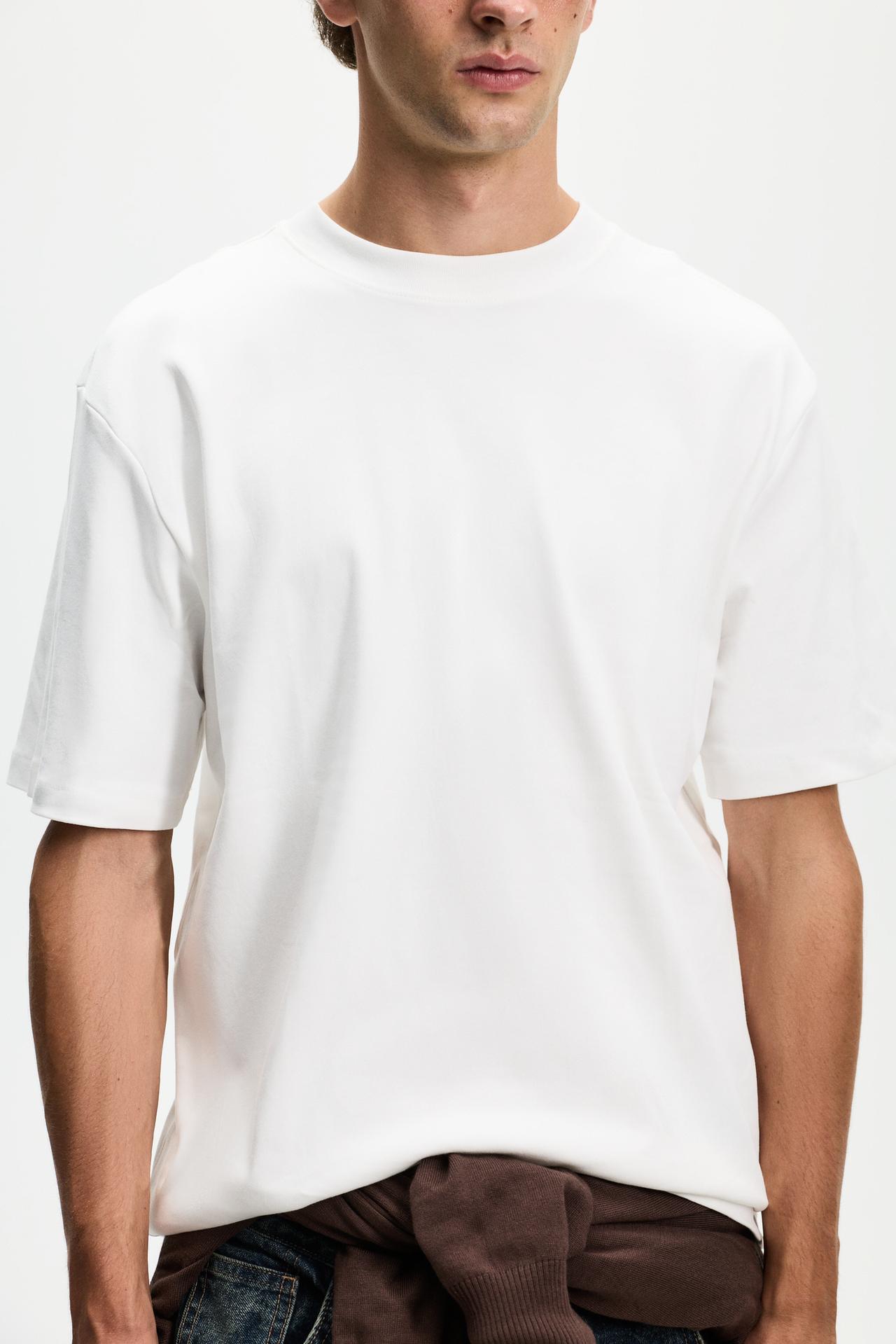 Interlock mock neck T-shirt — OFF WHITE