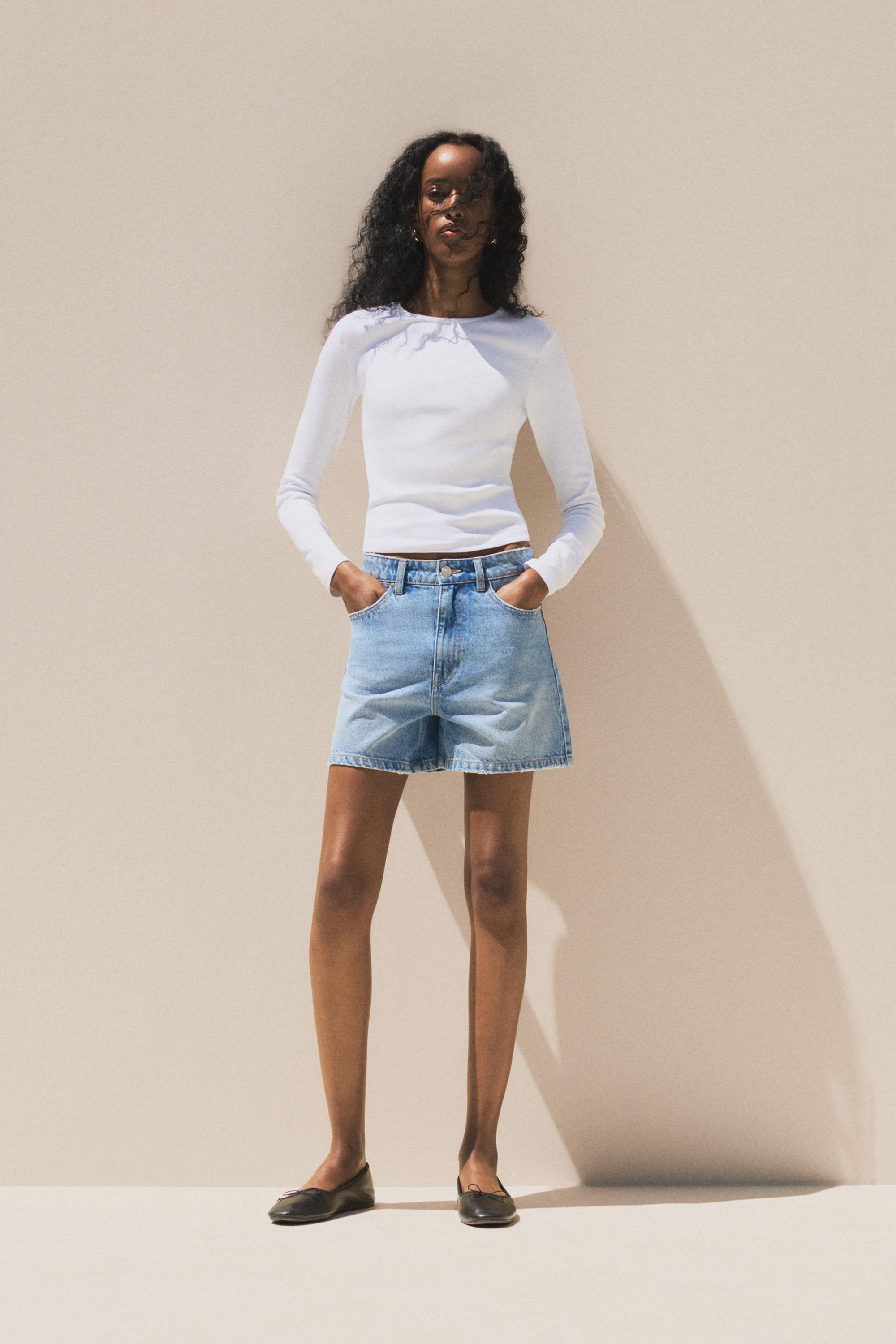 Basic mom fit denim shorts — BLUE