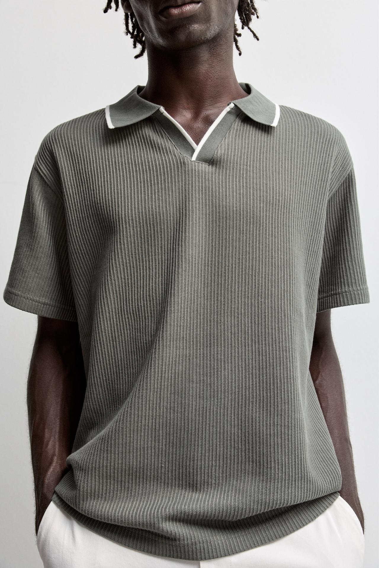 Contrast rib polo shirt — GREEN