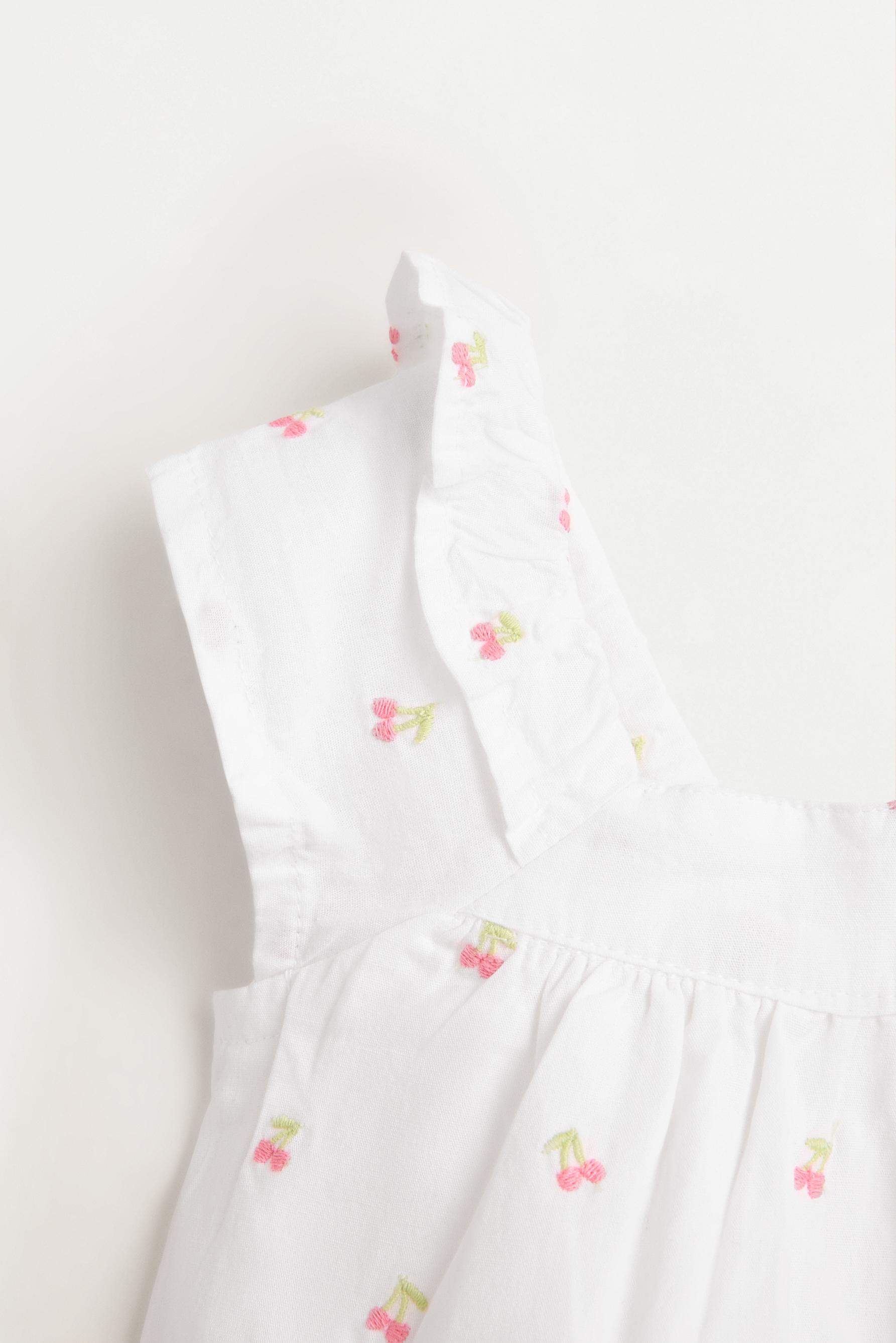 Cherry embroidered blouse and shorts co-ord — WHITE