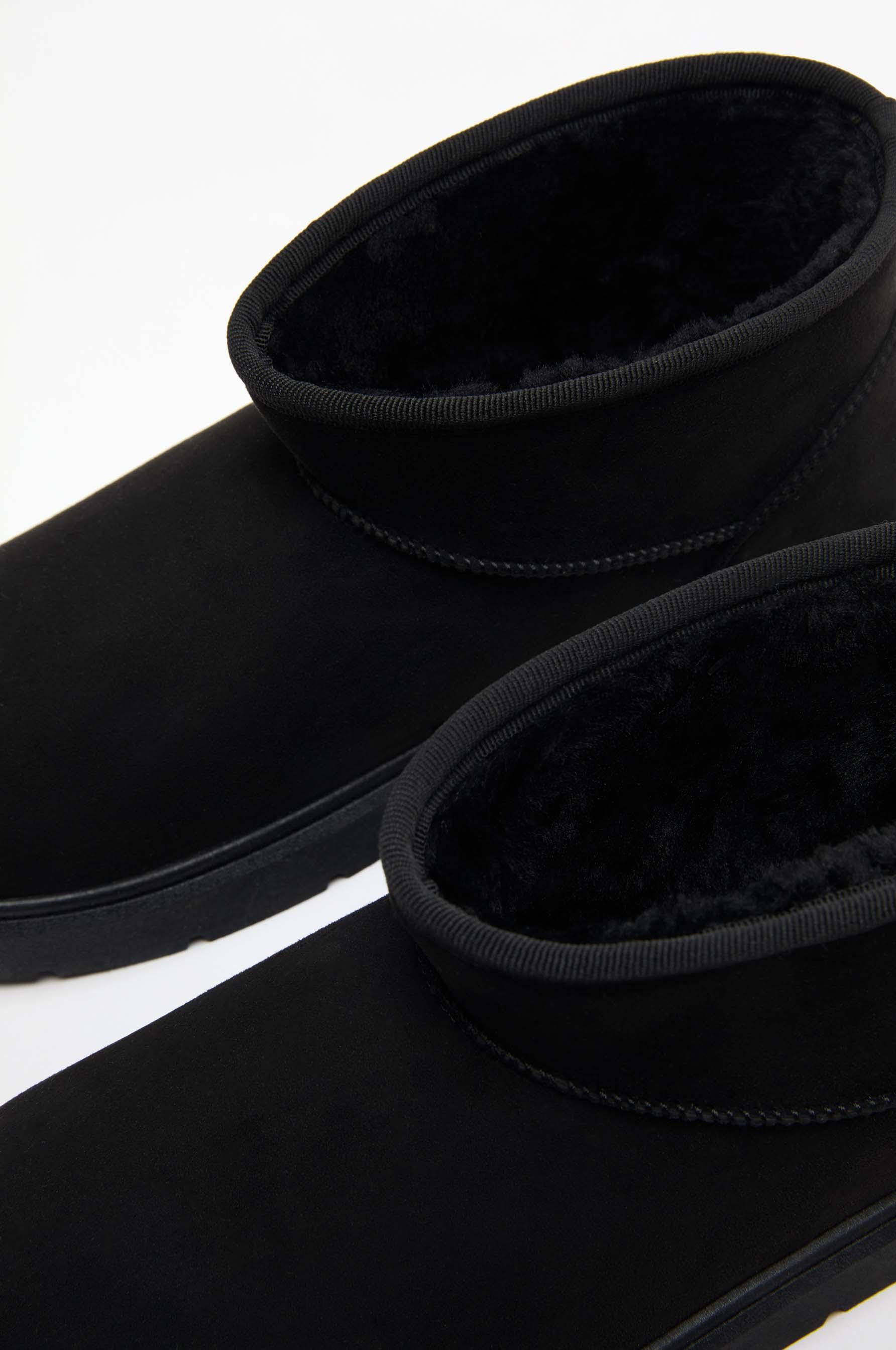 Flat mini fur ankle boots — BLACK