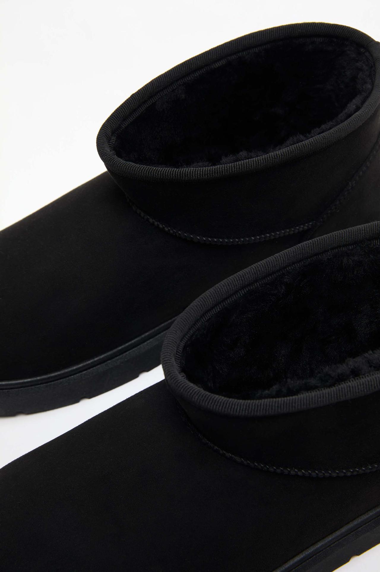Flat mini fur ankle boots — BLACK