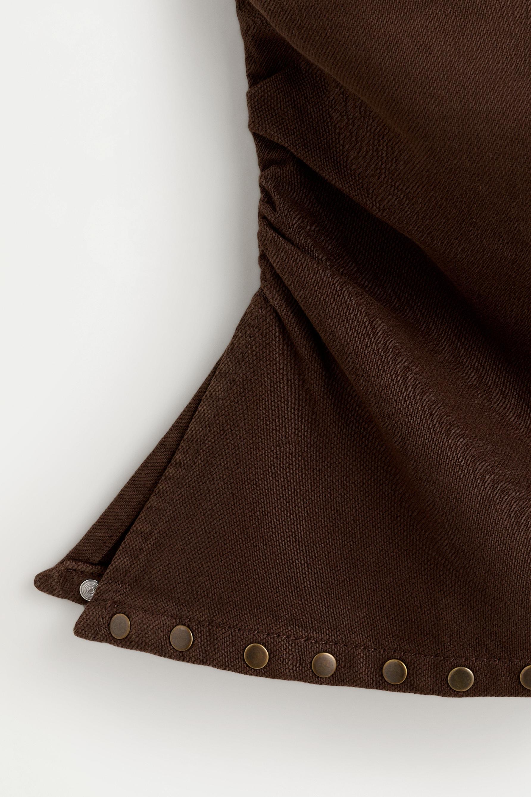 Asymmetric denim bandeau top with studs — BROWN MARL