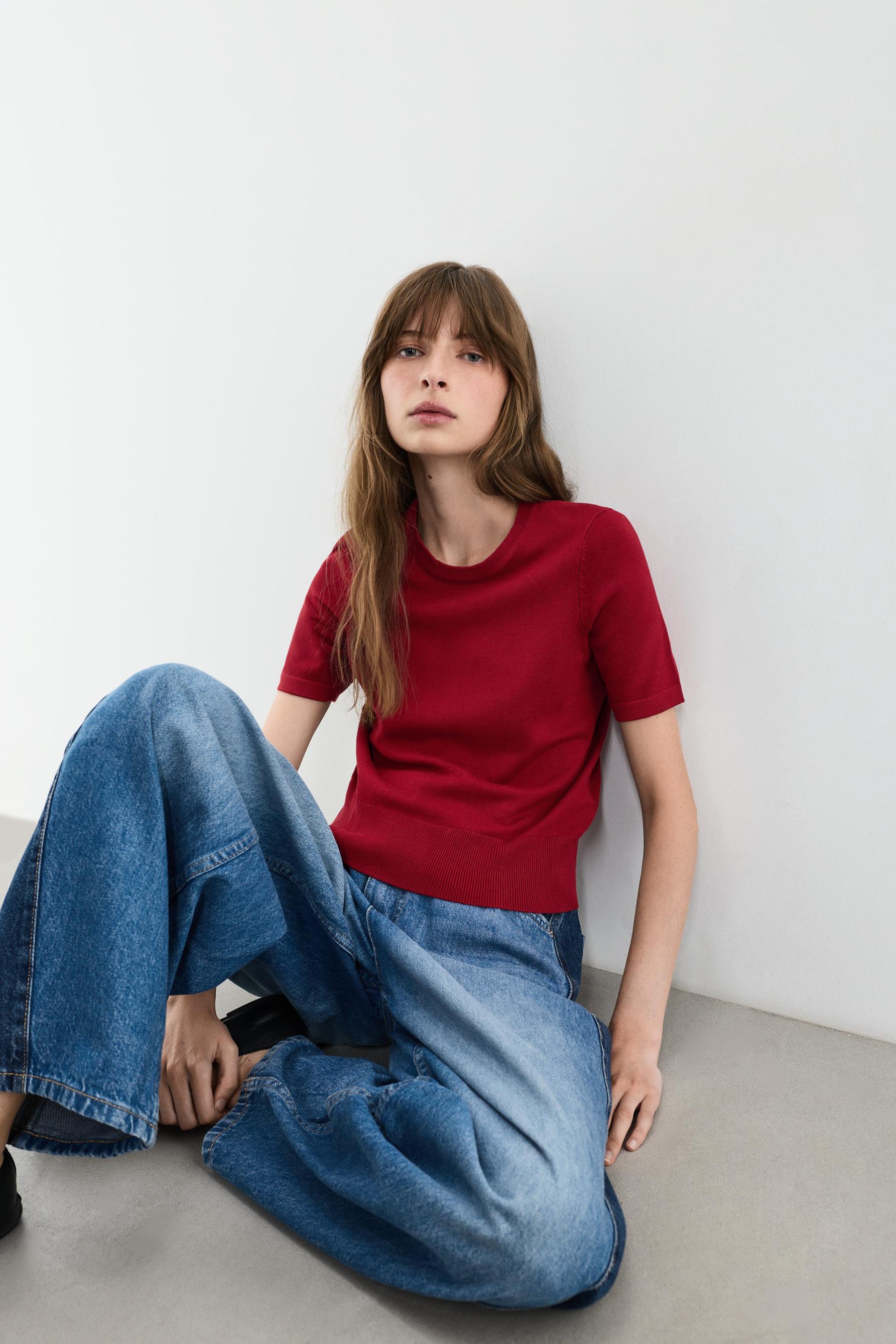 Basic short sleeve sweater — RED