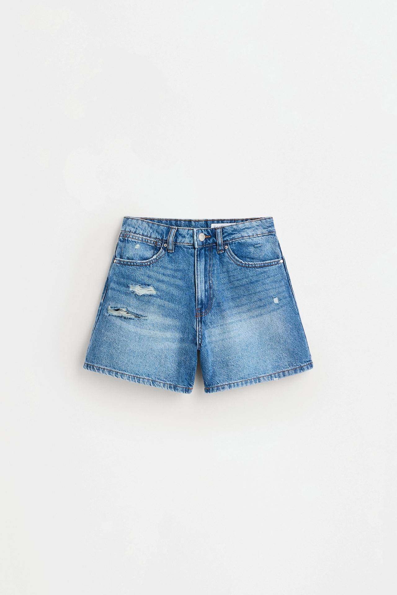 Basic mom fit denim shorts — PALE INDIGO