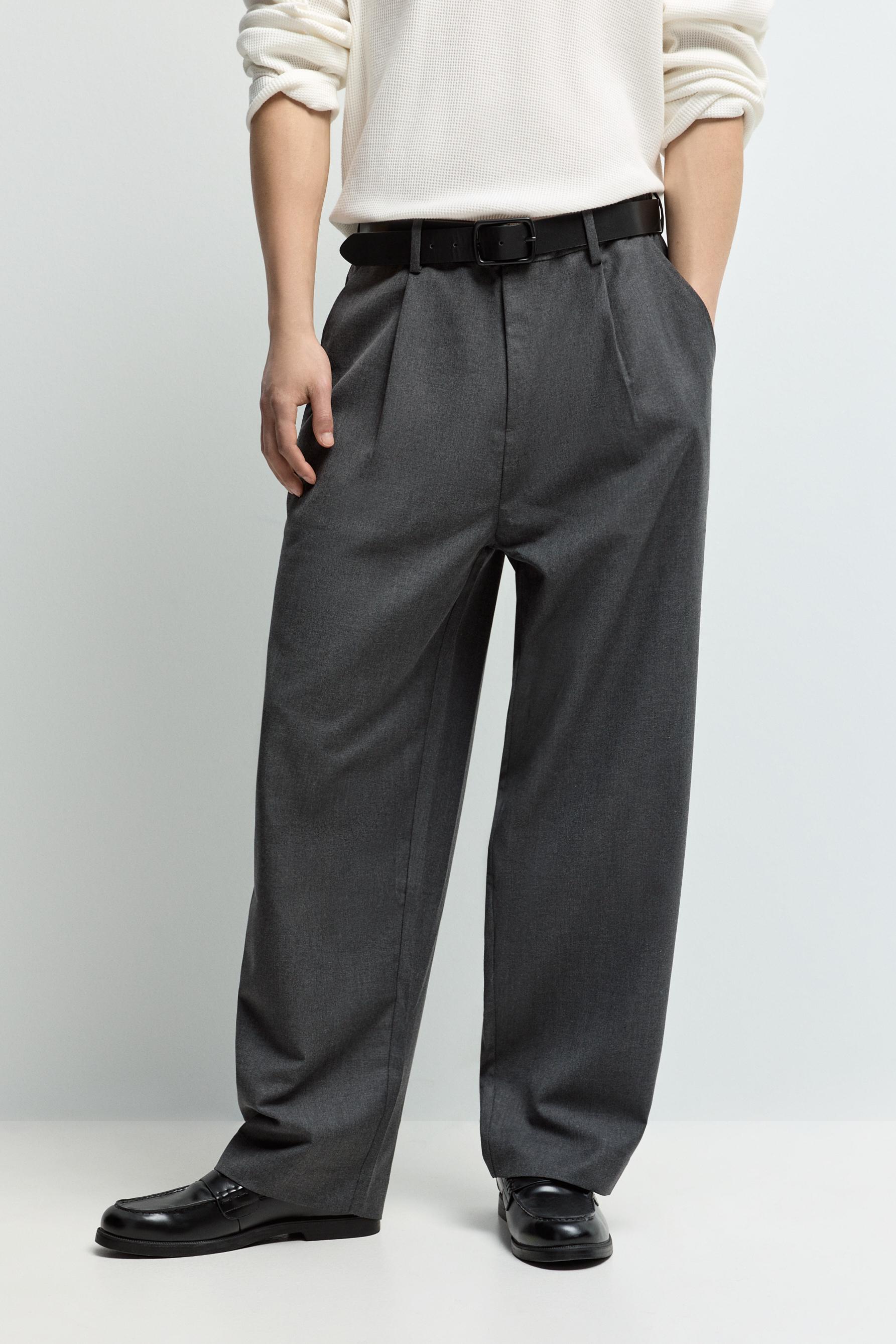 Baggy trousers with darts — DARK GREY MARL