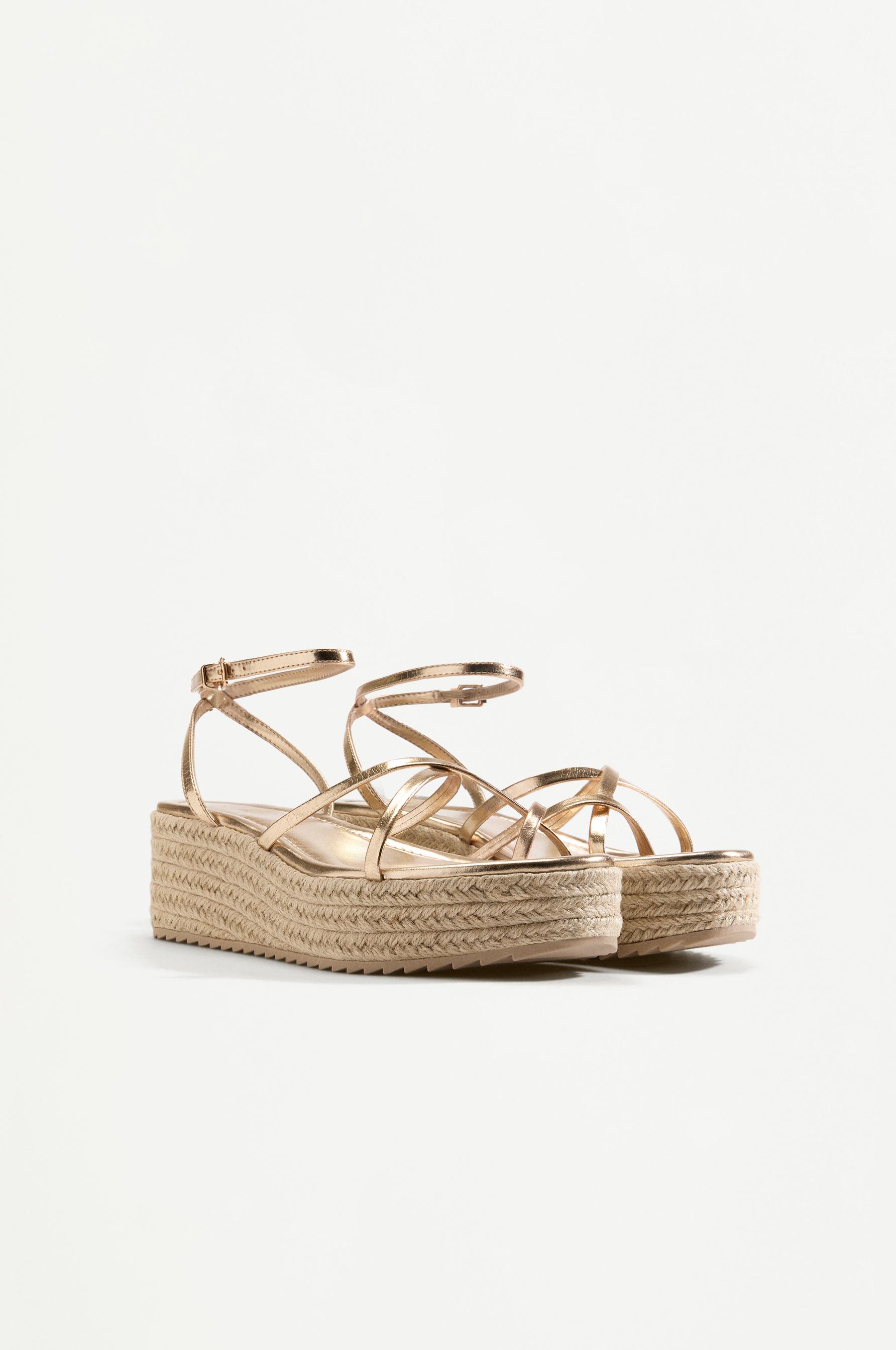 Metallic wedge sandals with straps — GOLD
