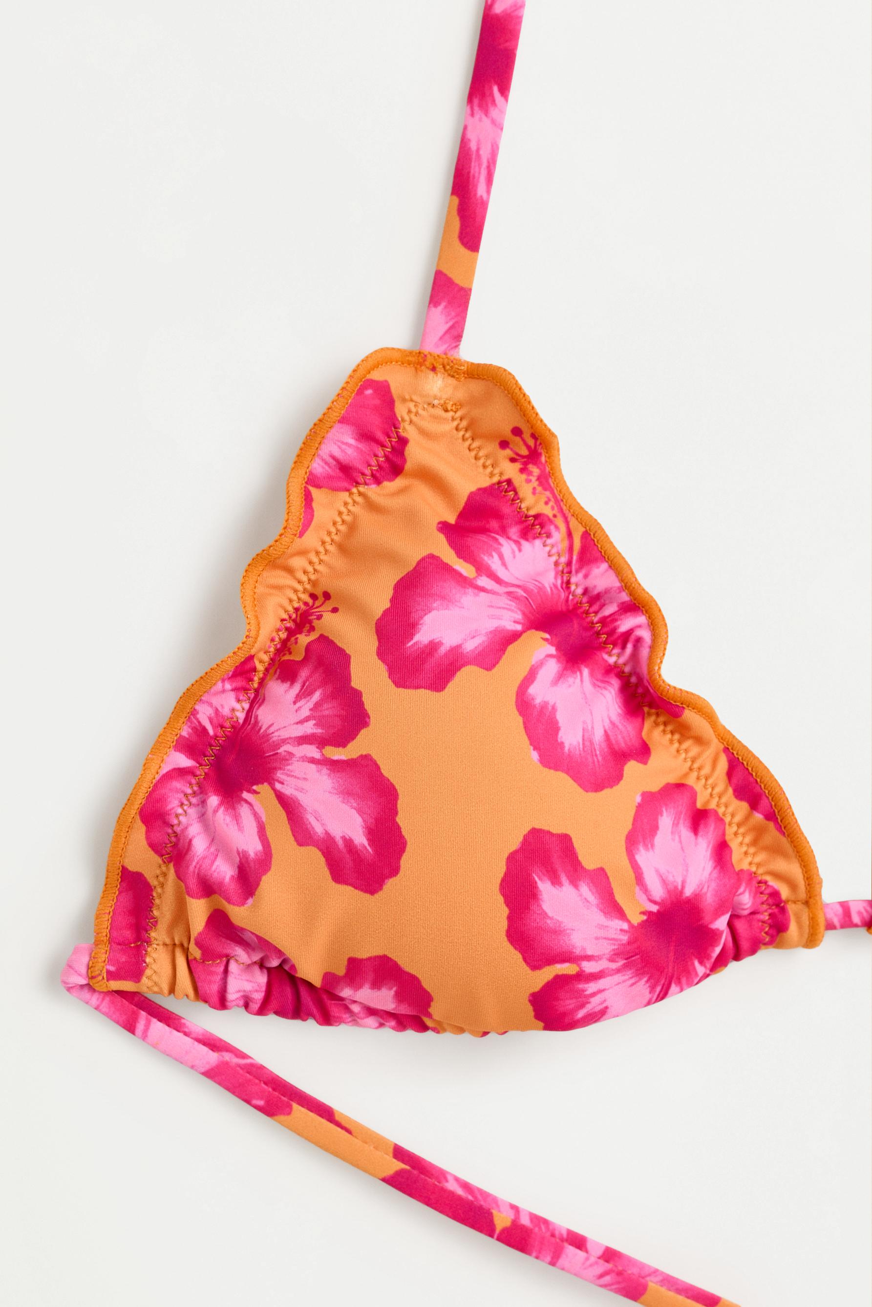 Floral print triangle bikini top — ORANGE