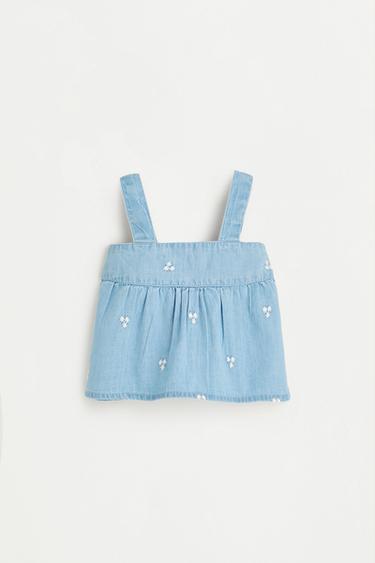 Embroidered denim top — PALE BLUE 1