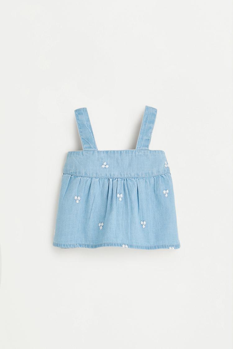 Embroidered denim top — PALE BLUE