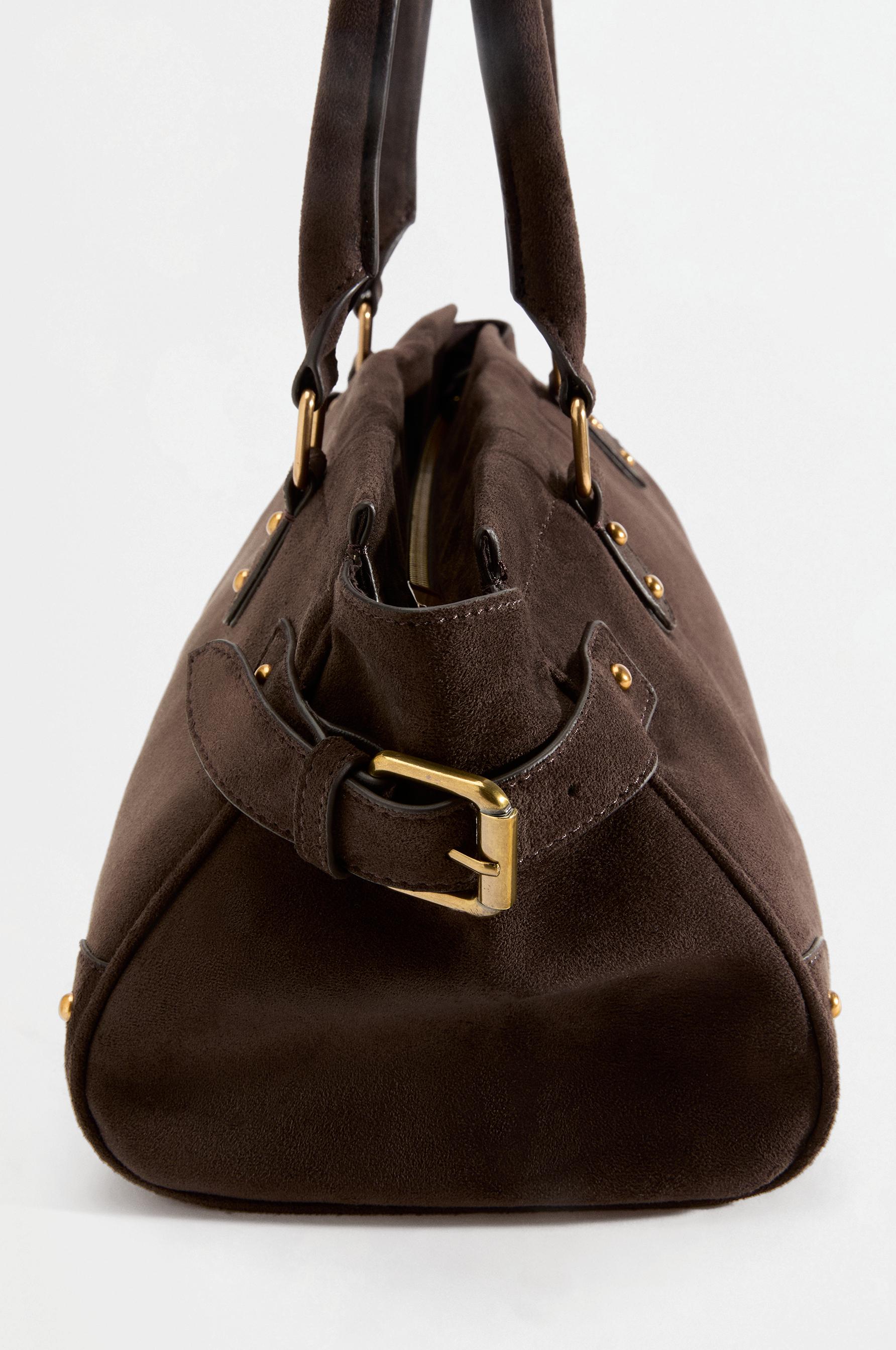 Faux suede shoulder bag — BROWN