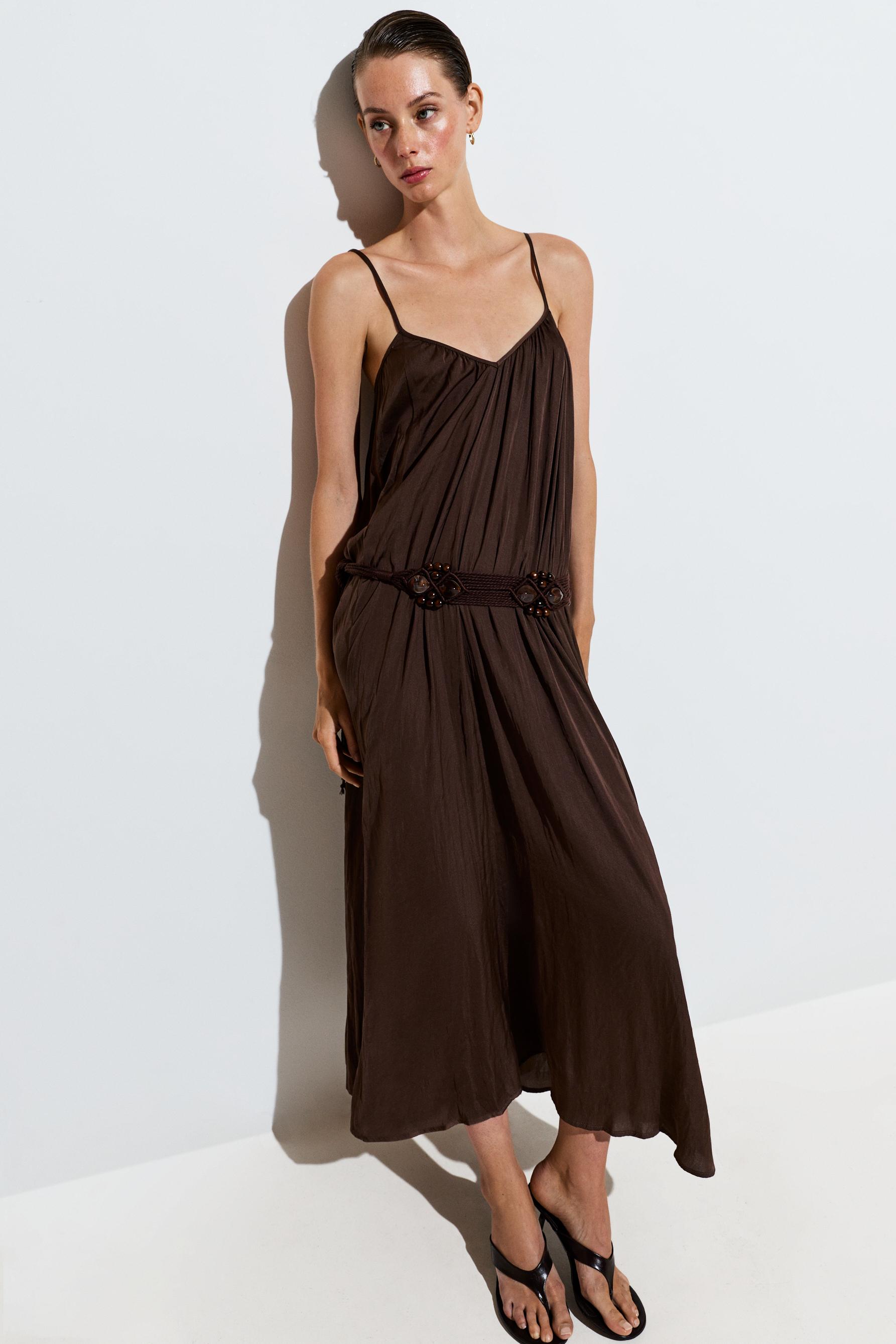 Satin midi dress — BROWN