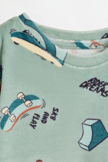 Printed velvety pyjamas — FADED GREEN 5