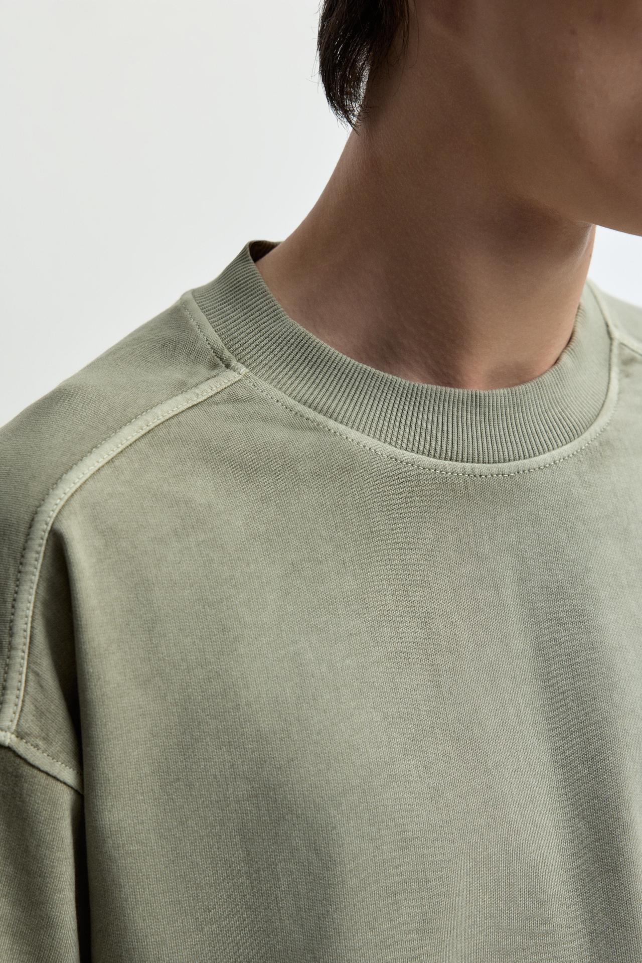 Faded-effect short sleeve sweatshirt — PALE KHAKI