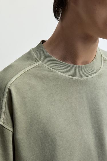Faded-effect short sleeve sweatshirt — PALE KHAKI 3