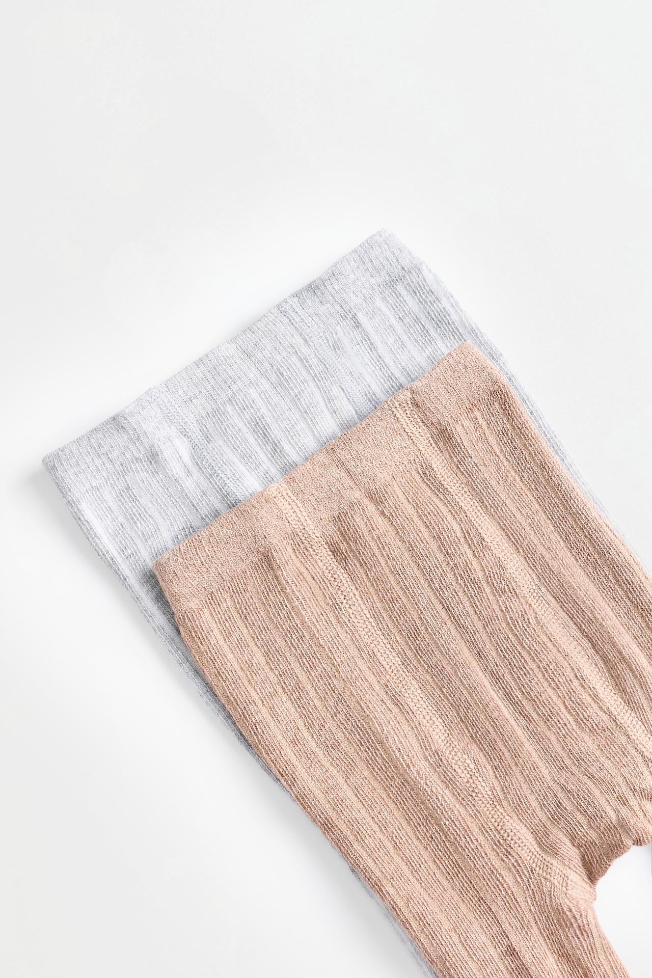 Ribbed Tights (2-Pack) — GREY/BEIGE