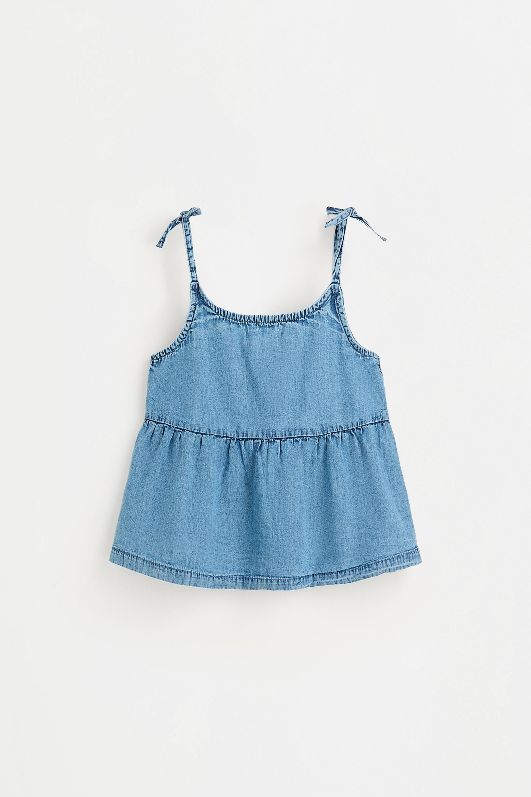 Denim tie-strap top — PALE BLUE