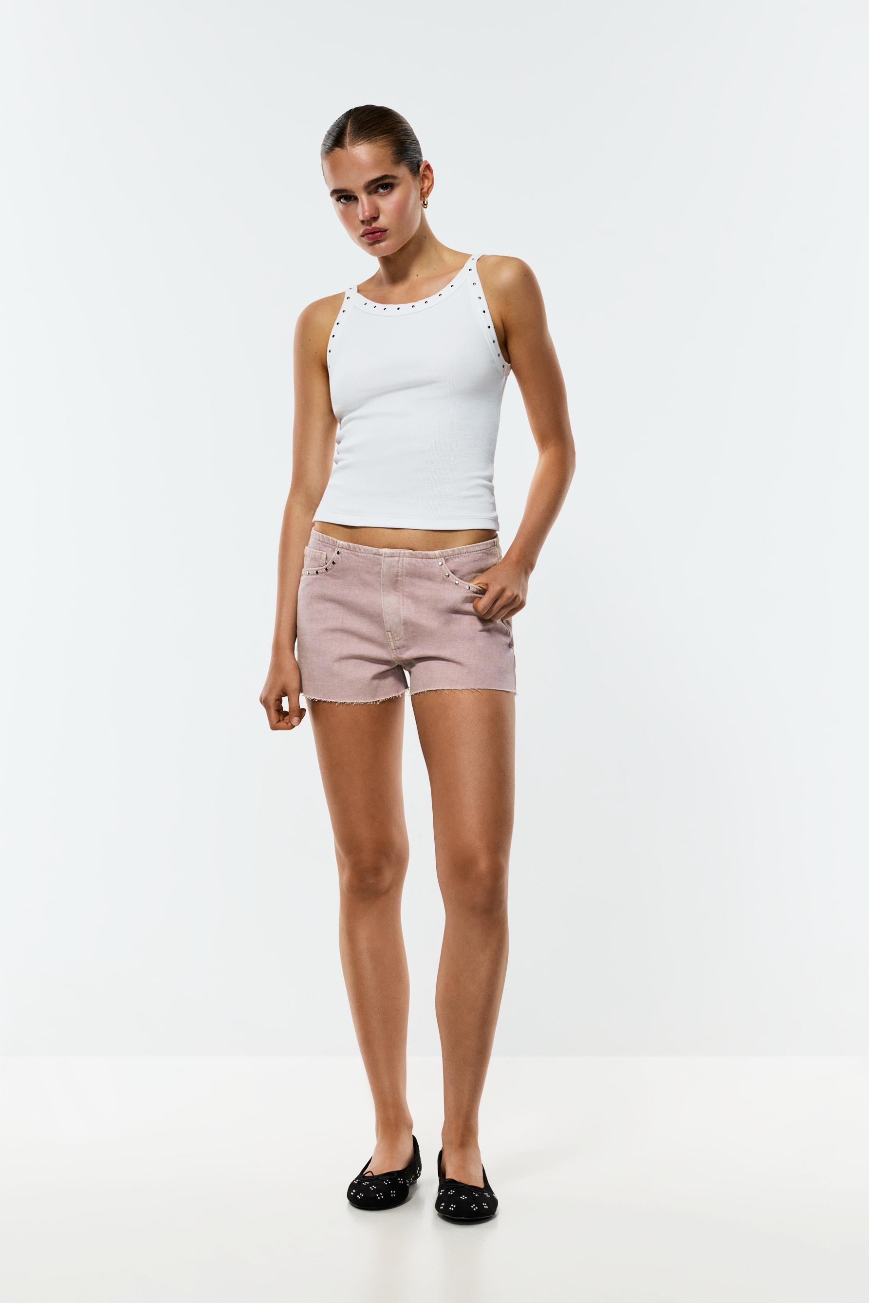 Studded denim shorts — FADED PINK