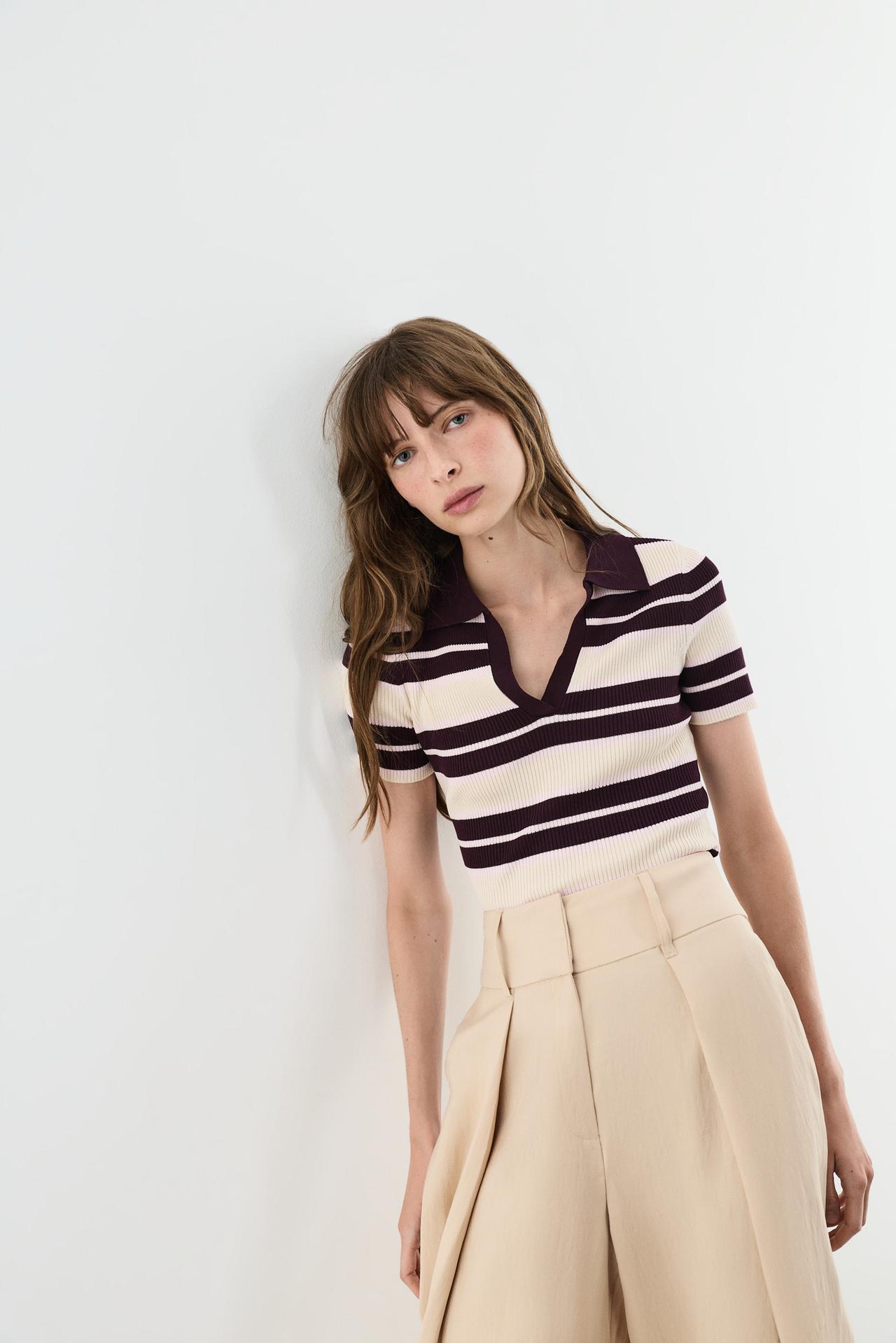 Basic rib knit polo shirt — DUSTY PINK
