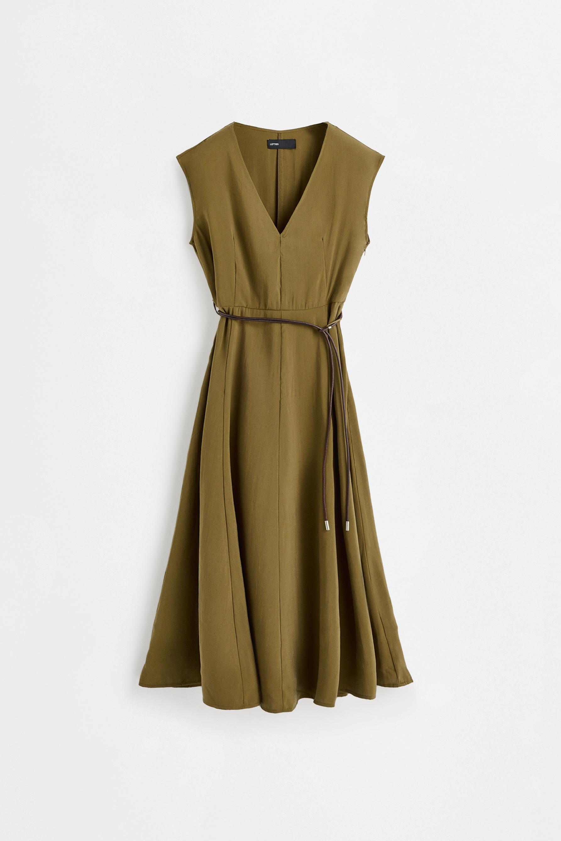 Midi dress with belt — KHAKI