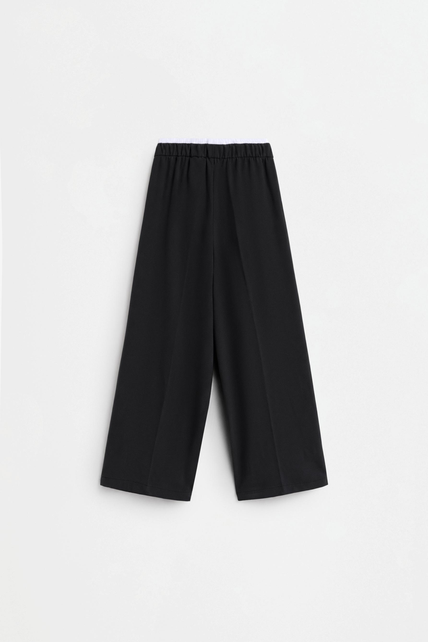 Double waistband wide-leg trousers — BLACK