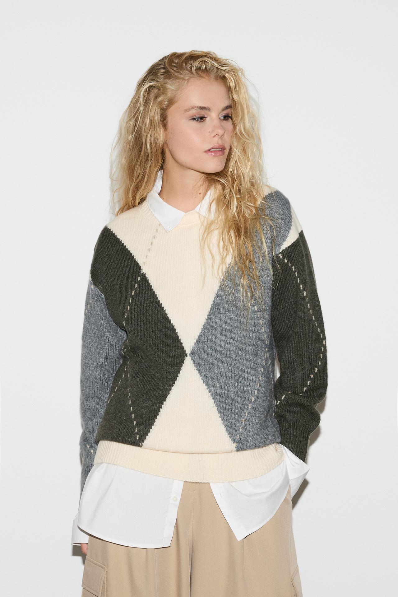 Diamond-textured sweater — GREYISH GREEN