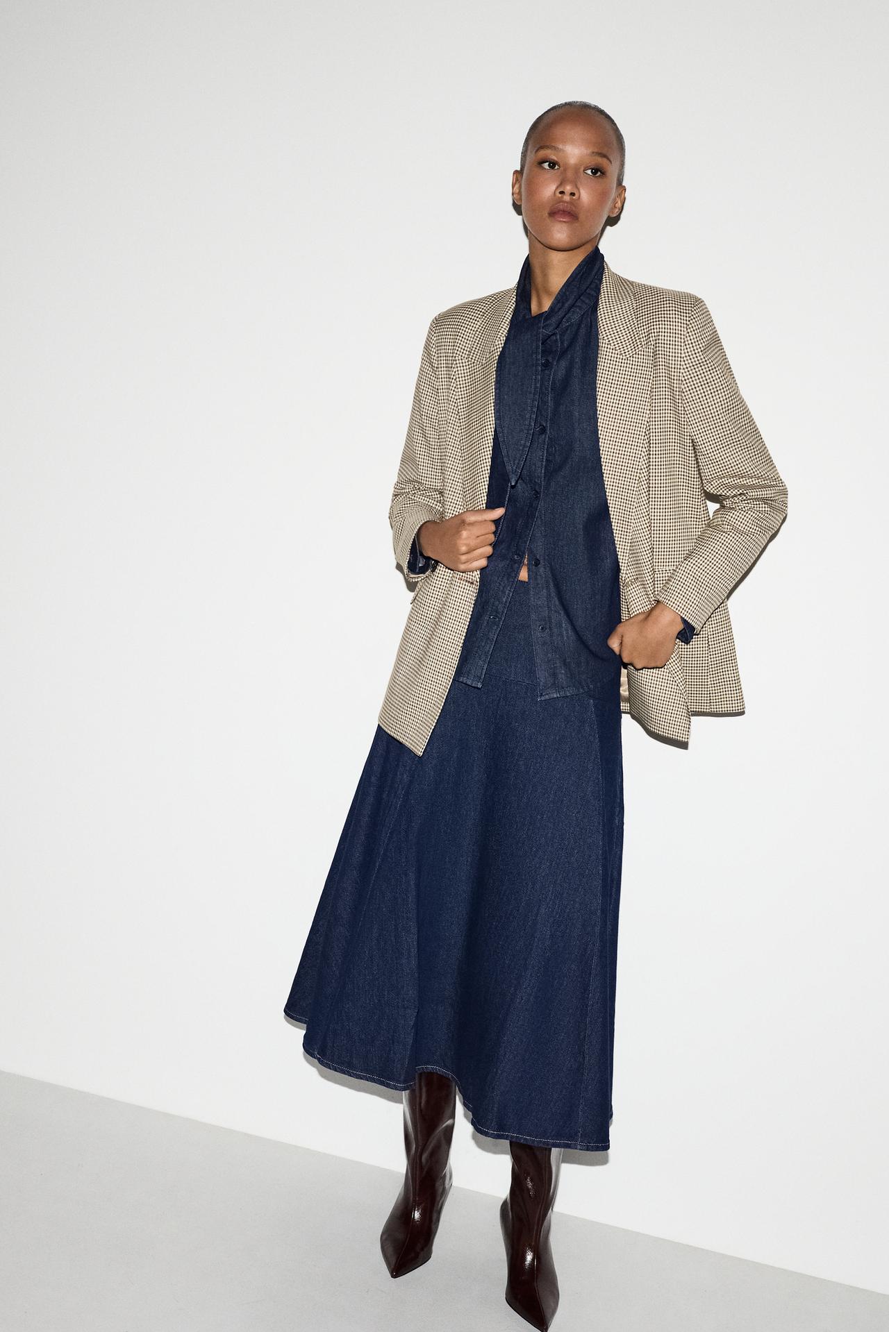 A-line midi denim skirt — NAVY