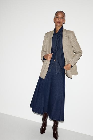 A-line midi denim skirt — NAVY 1