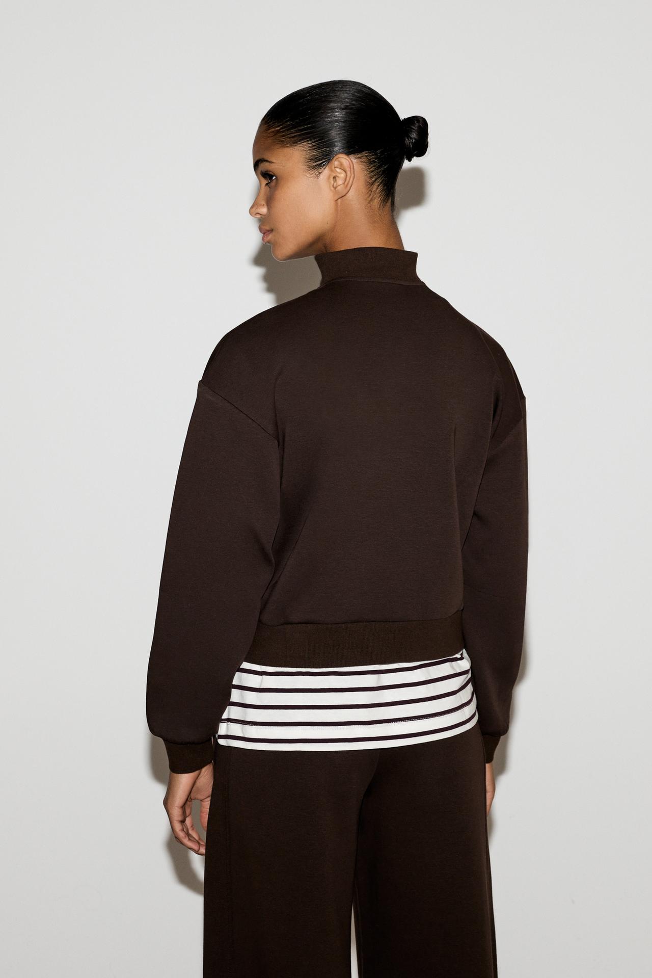 Basic quarter-zip sweatshirt — CHOCOLATE