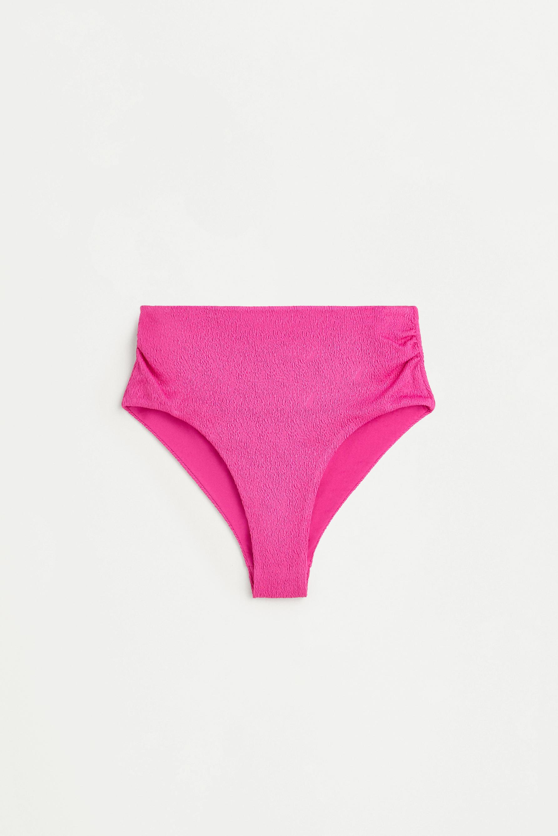 Textured high-waist bikini bottoms — PINK