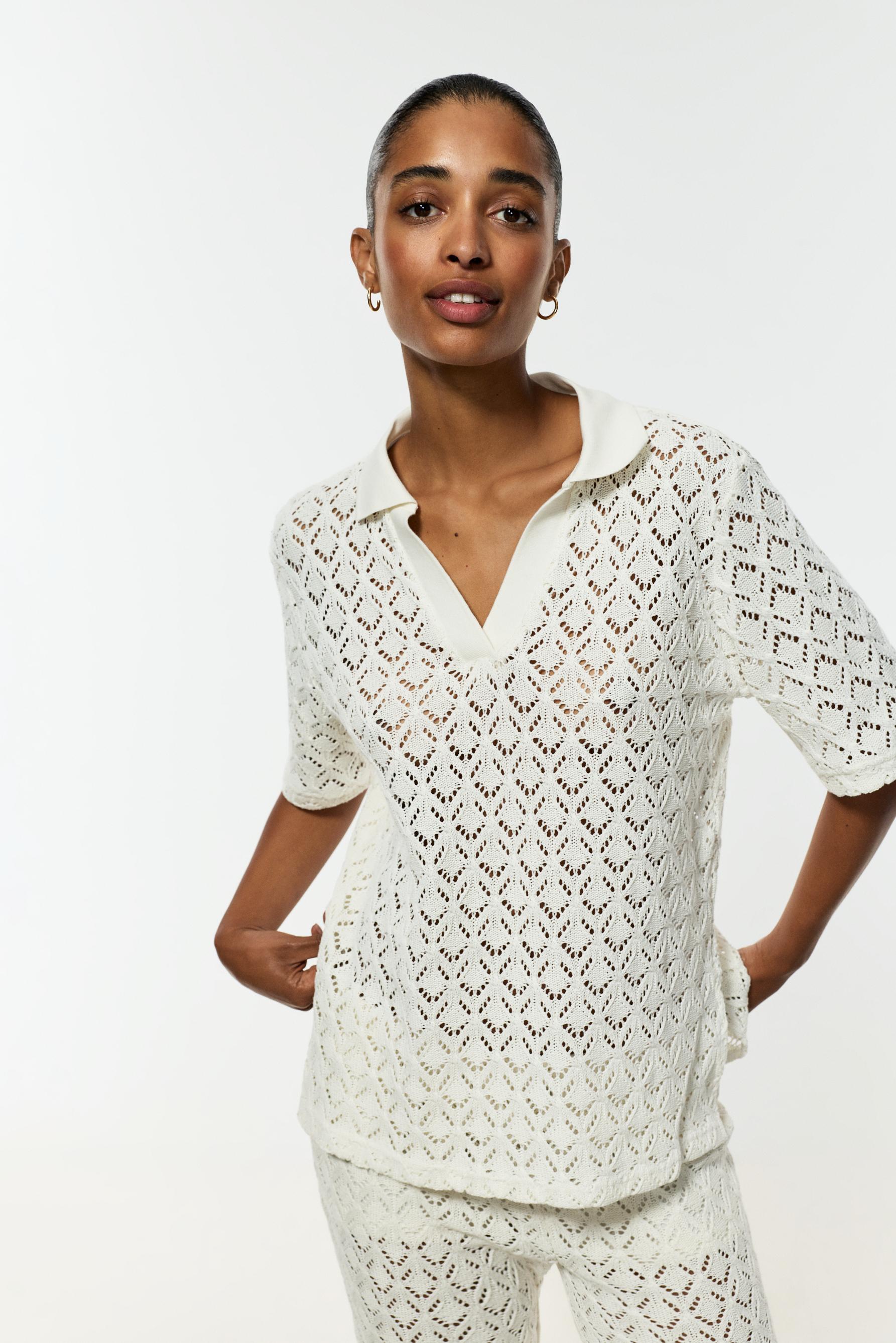 Crochet-effect polo shirt — OFF WHITE