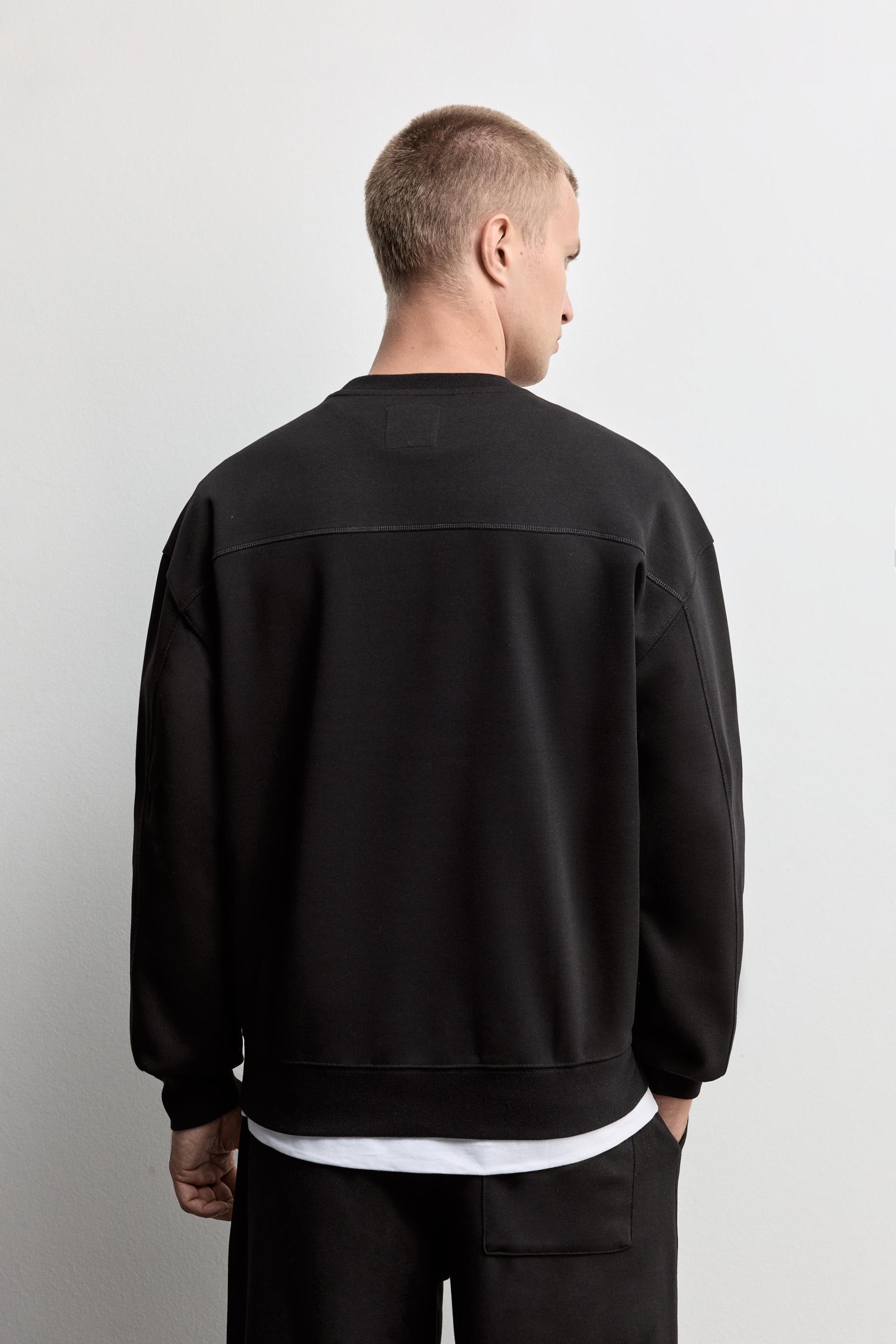 Round neck interlock sweatshirt — BLACK