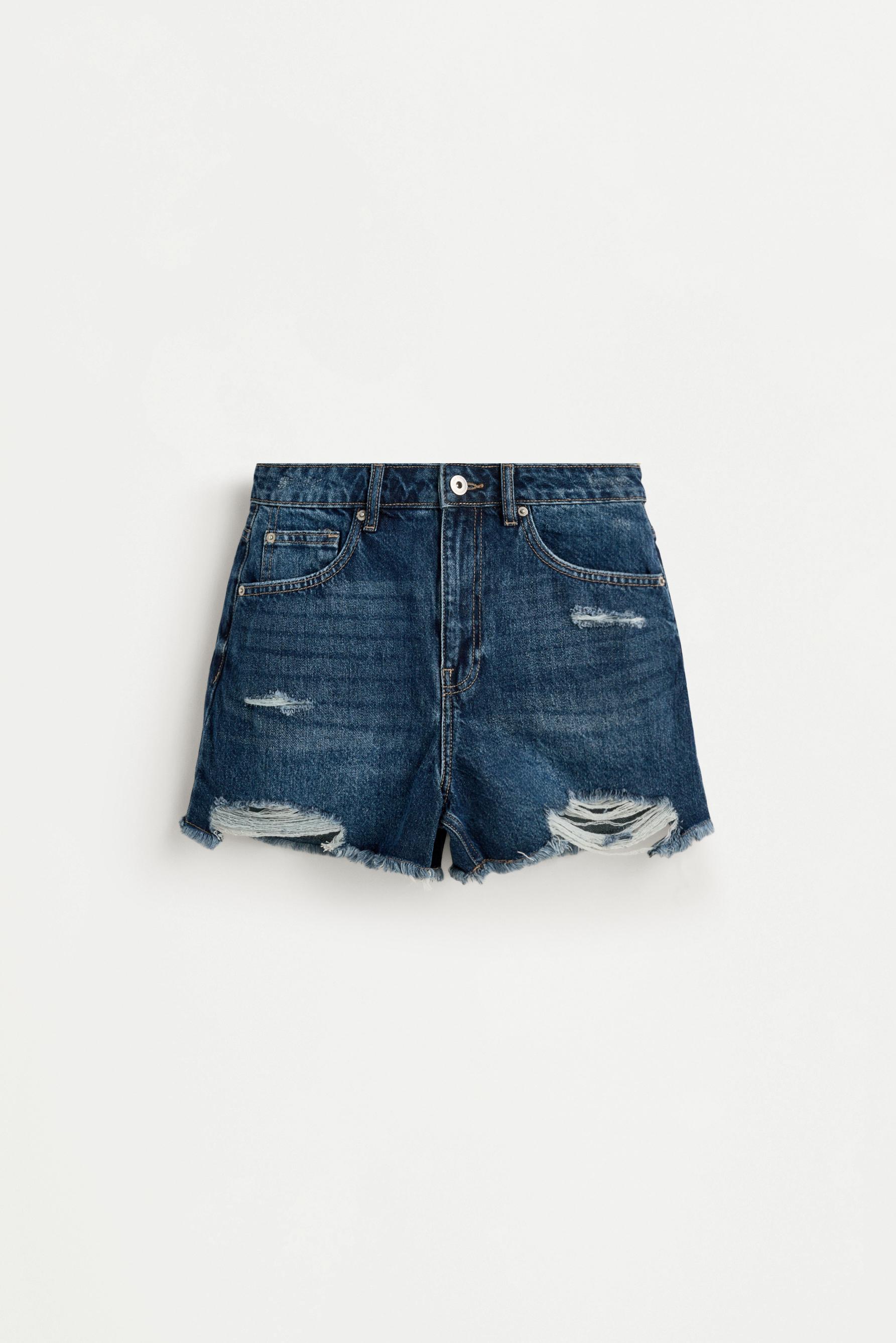 Distressed denim shorts — INK BLUE