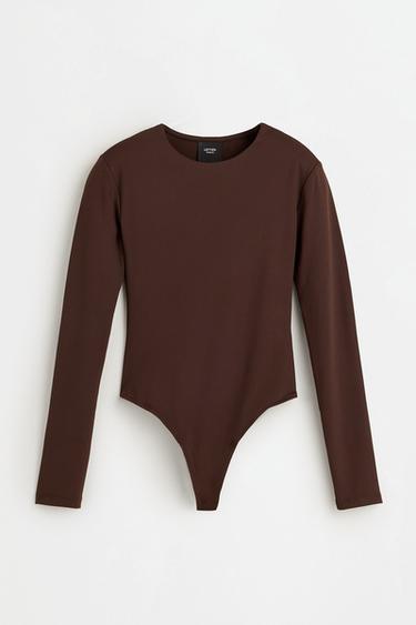 Long sleeve polyamide bodysuit — CHOCOLATE 1