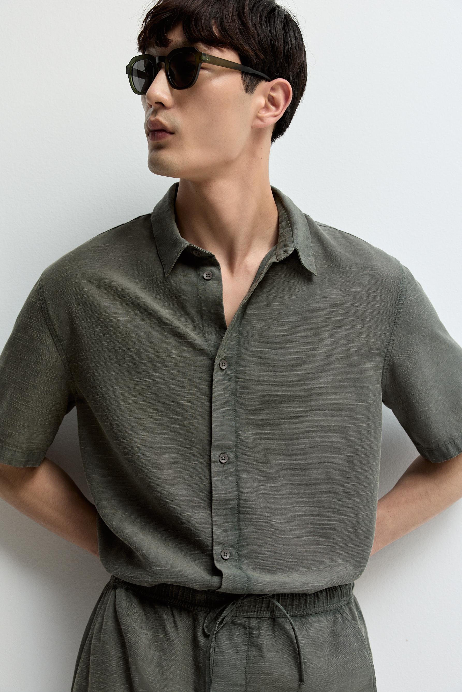 Faded-effect texture shirt — GREEN