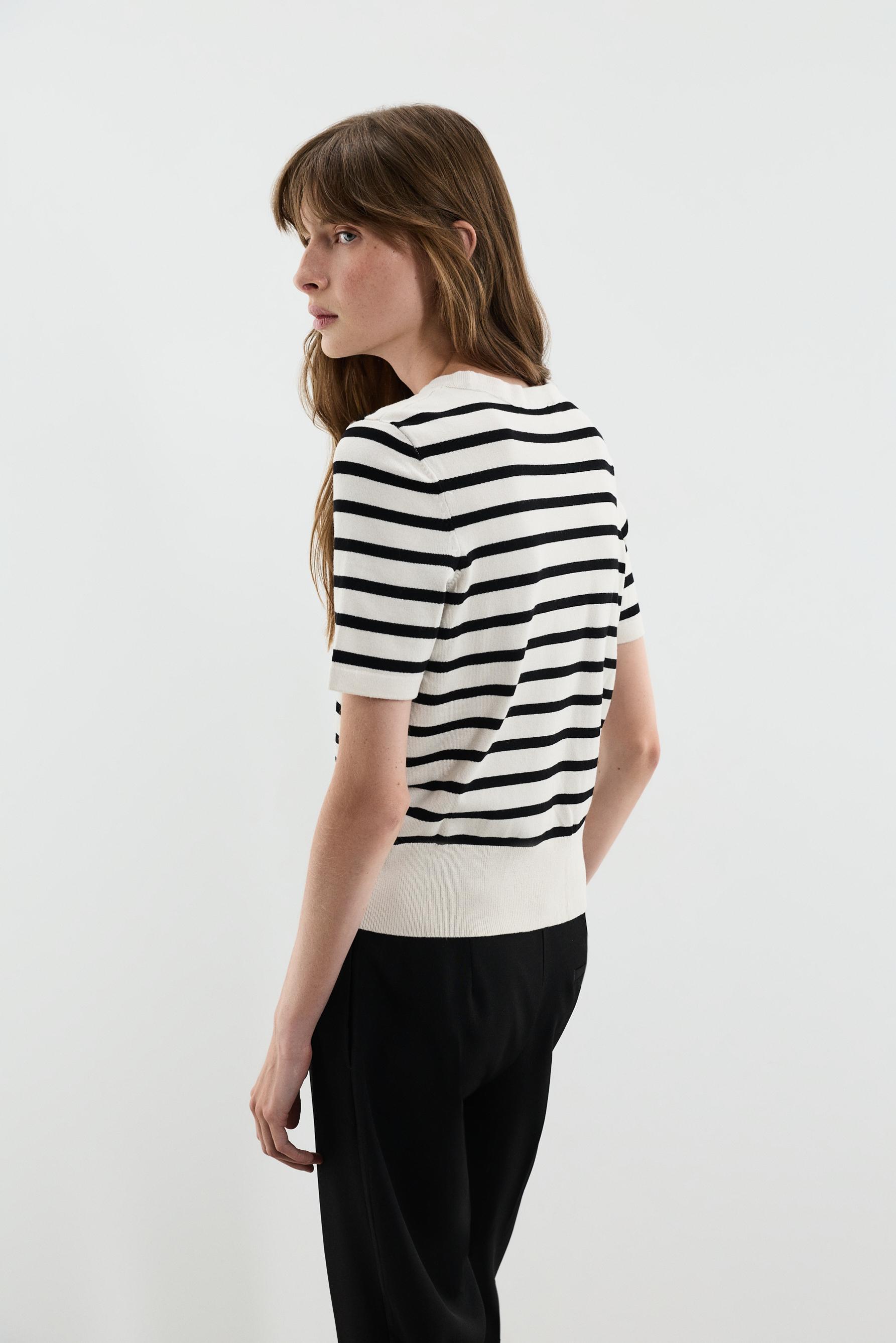 Basic short sleeve sweater — WHITE/BLACK
