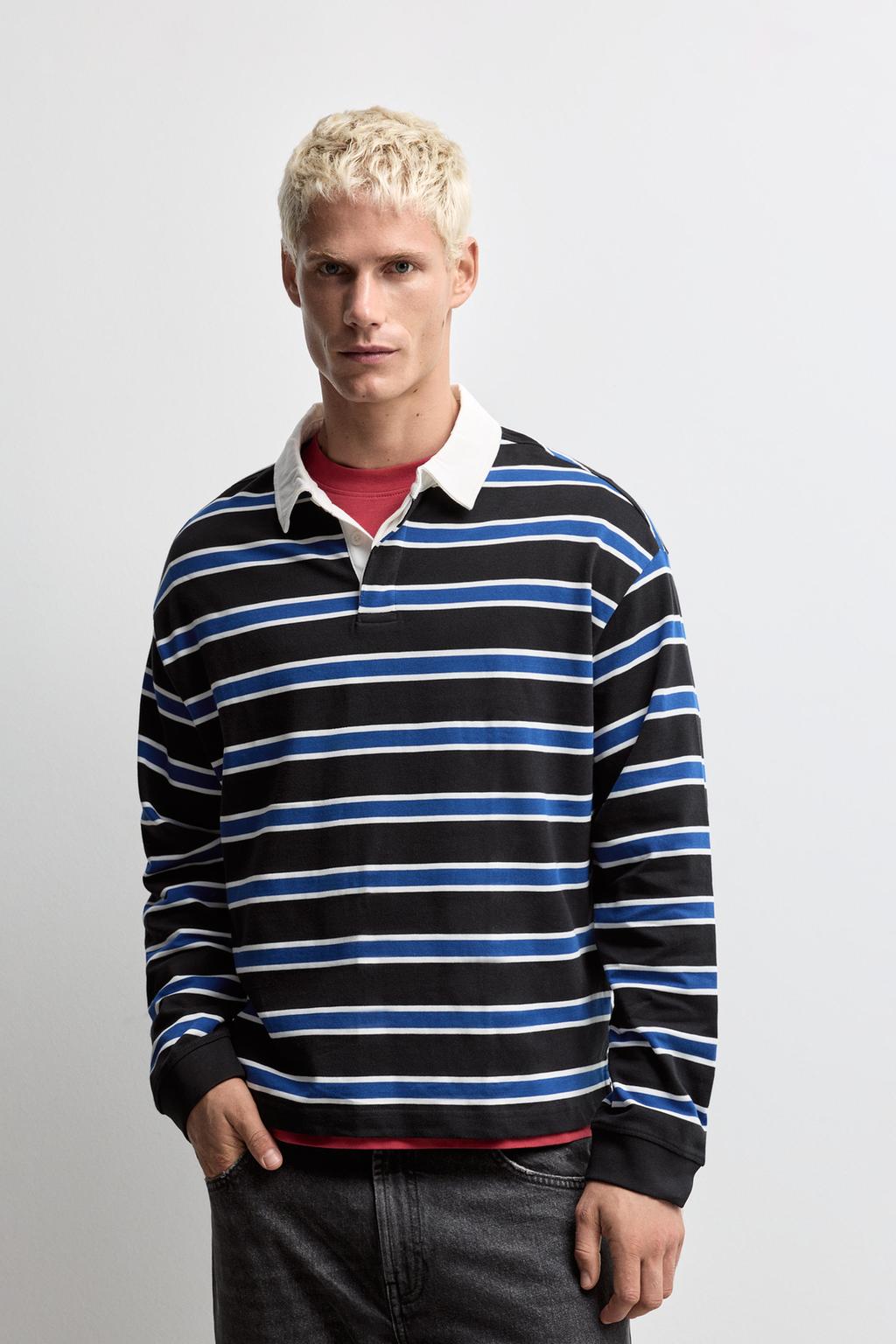 Striped polo sweater in heavyweight jersey