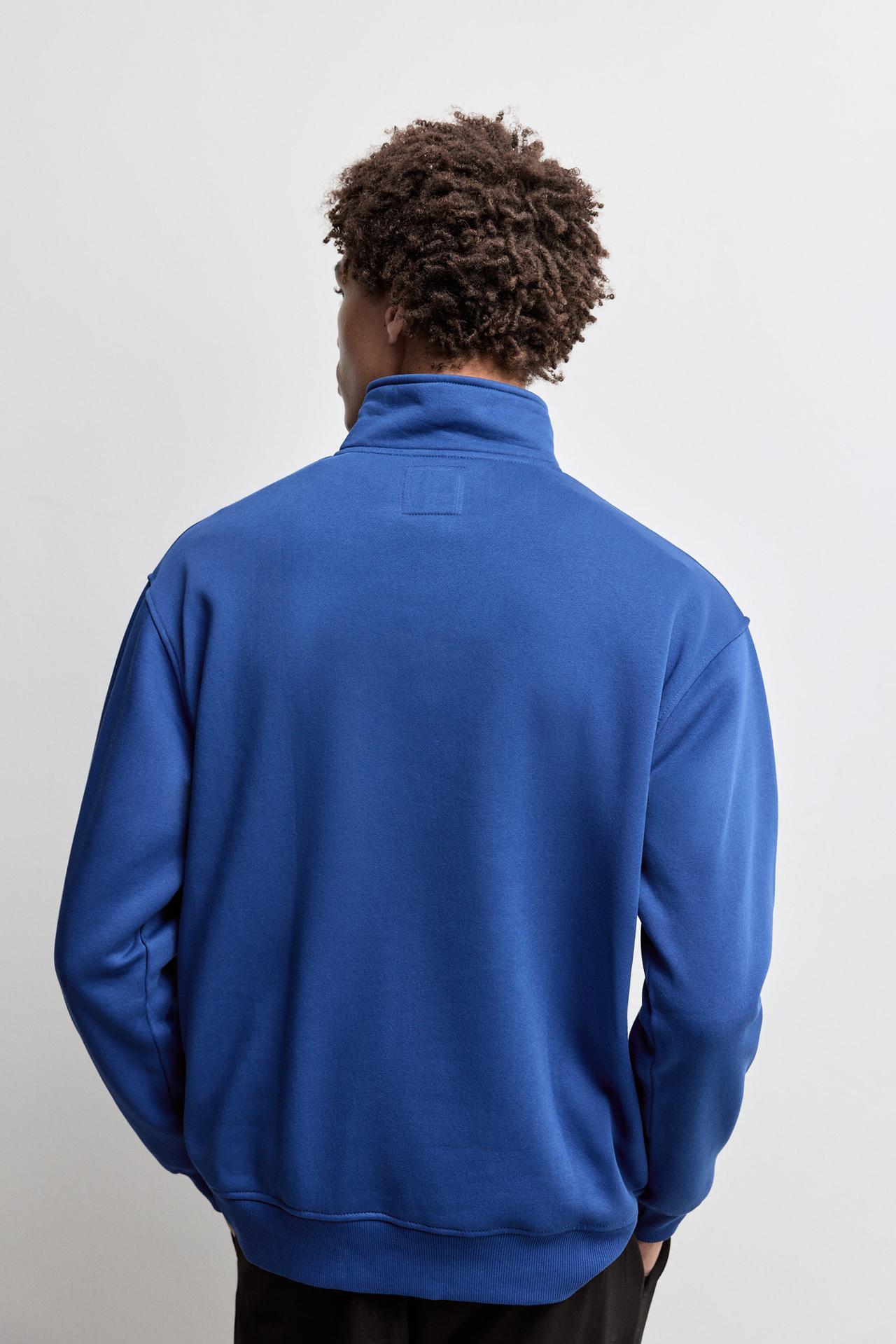 High-neck zip-up sweatshirt — COBALT GREY