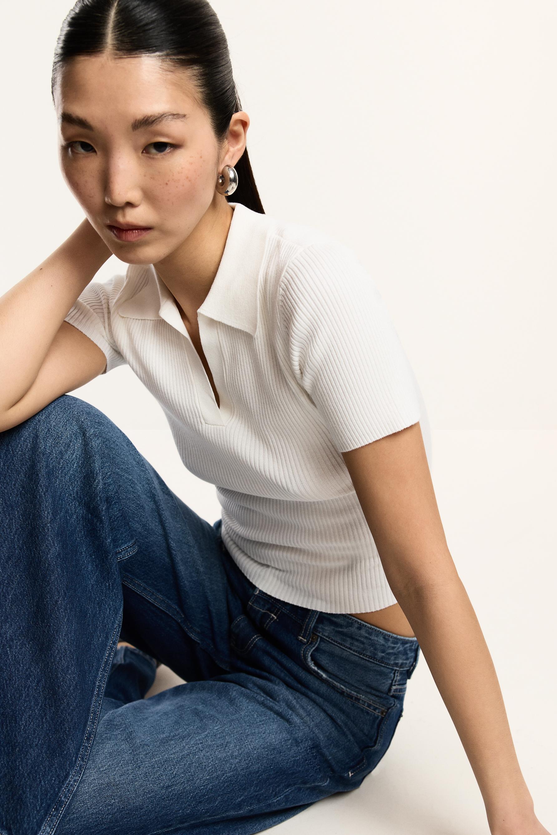 Basic rib knit polo shirt — WHITE